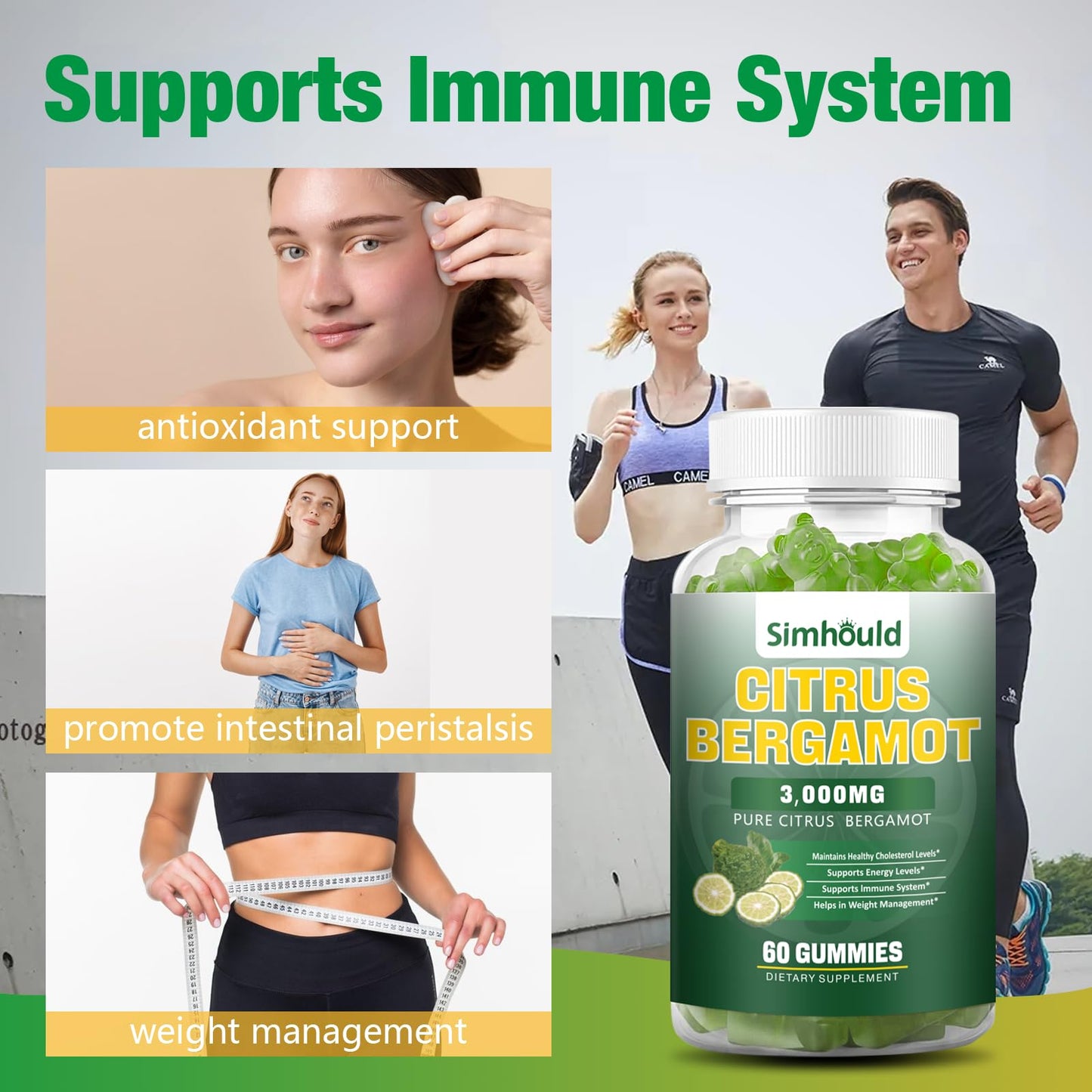 Simhould Citrus Bergamot Gummies 3000mg Citrus Bergamot Extract, Cholesterol Support, Vegan, 60 Count