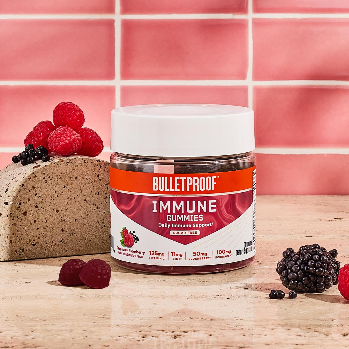 Bulletproof Sugar-Free Raspberry Elderberry Immune Gummies, 60 Count