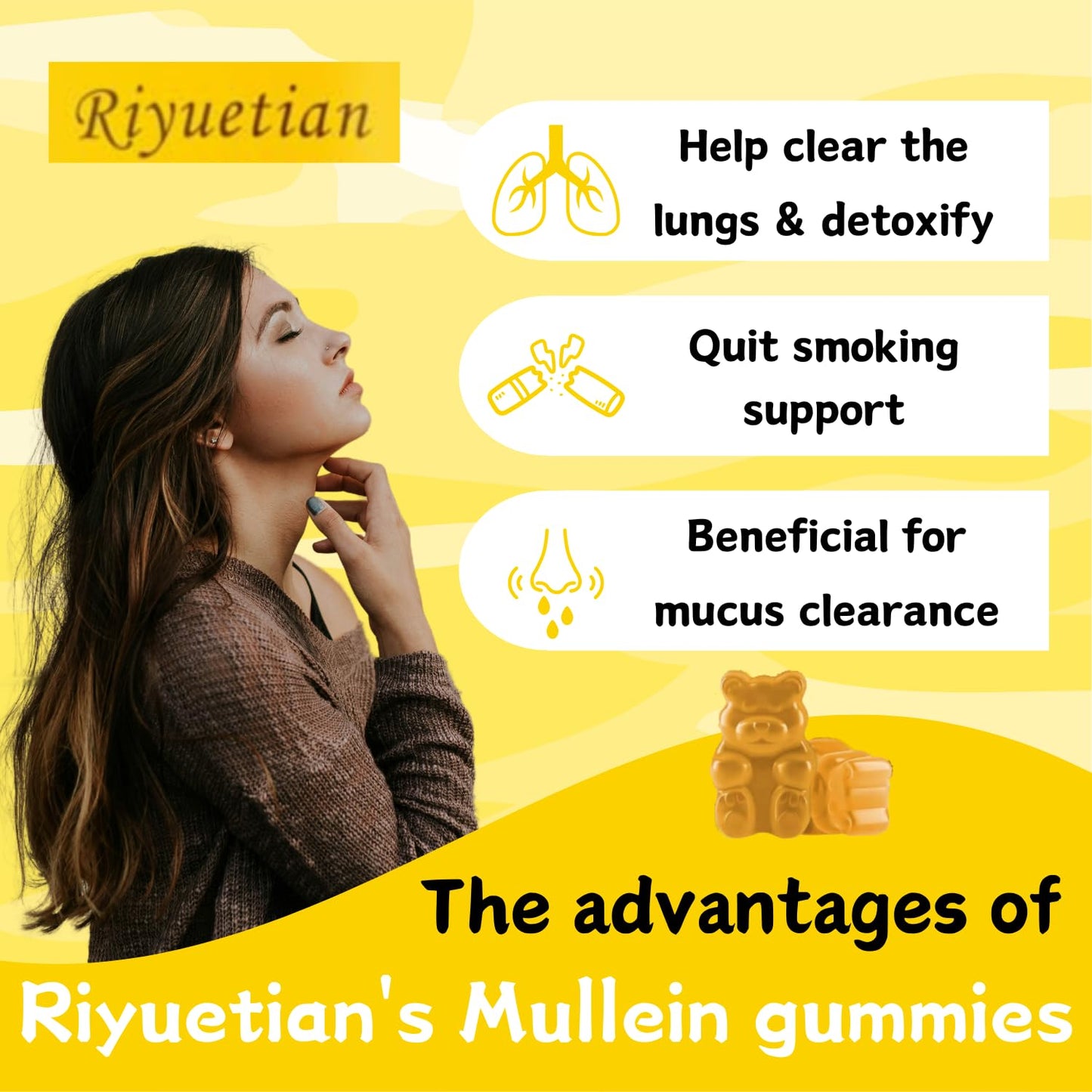 Riyuetian Mullein Gummies, 120 Gummies