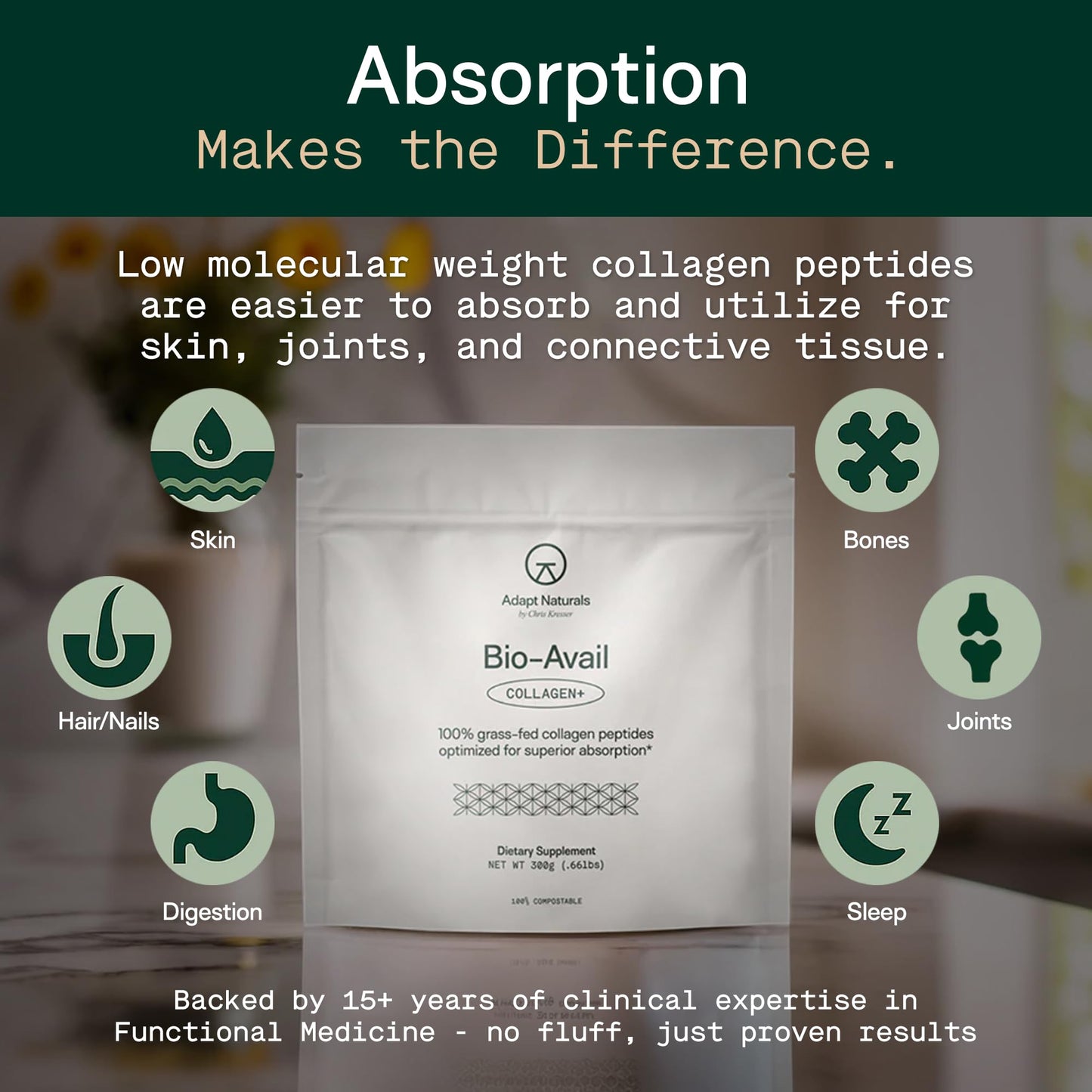 Adapt Naturals by Chris Kresser Bio-Avail Collagen+, Grass Fed Collagen Peptides Powder 10.58
