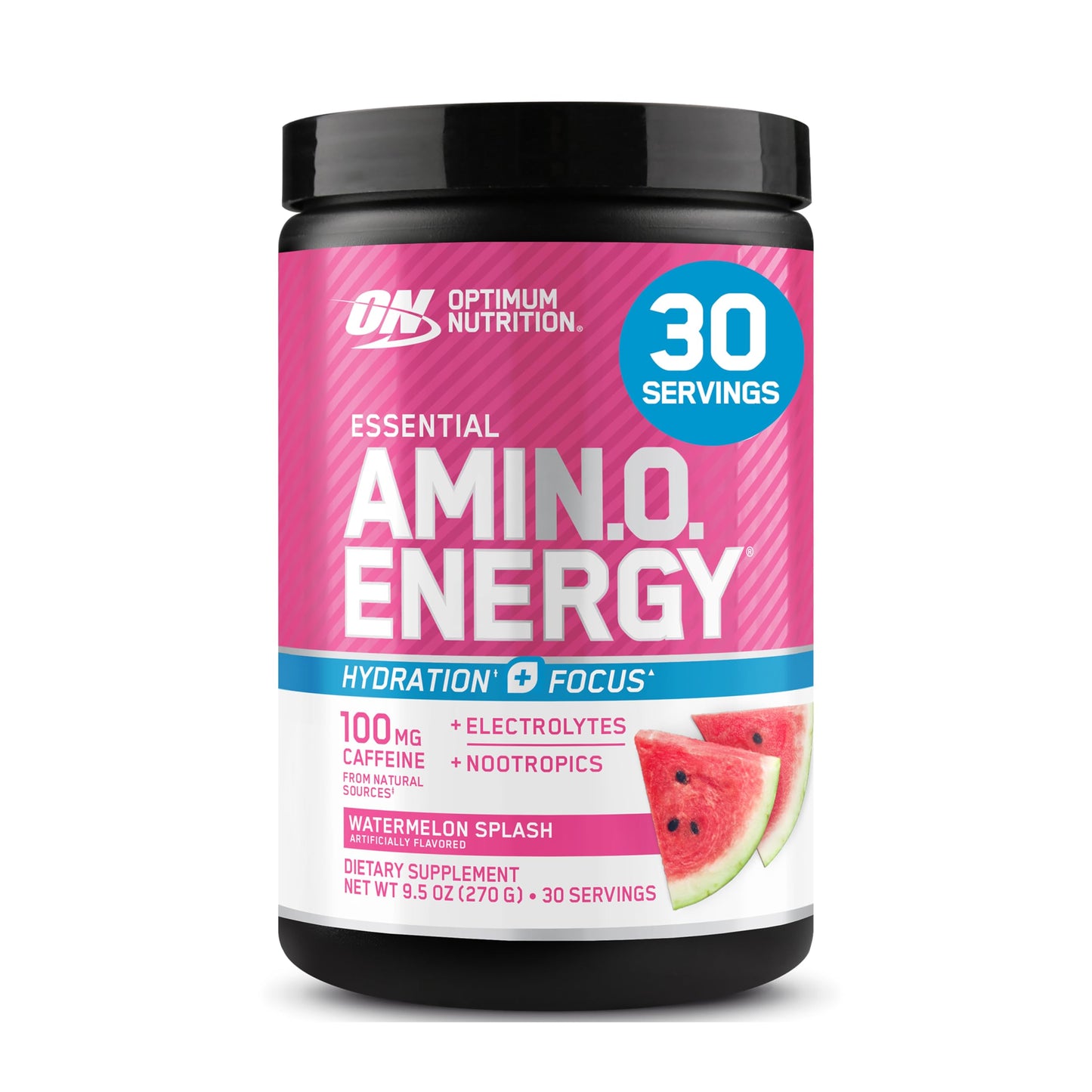 Optimum Nutrition Amino Energy Powder Plus Focus with BCAA, Electrolytes, and Caffeine Watermelon, 9.5 Ounce, 30 Servings