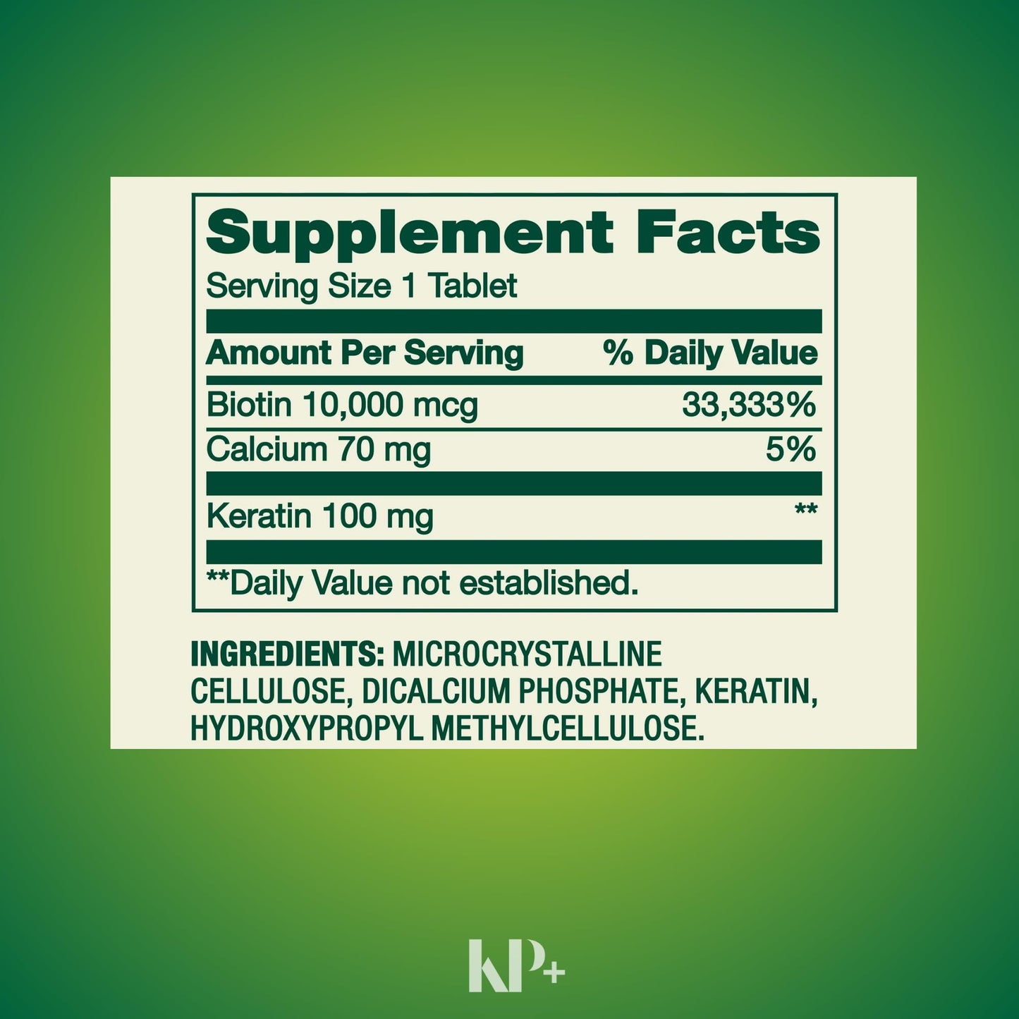KP+ Biotin 10,000 mcg + Keratin Tablet, 60 Tablets