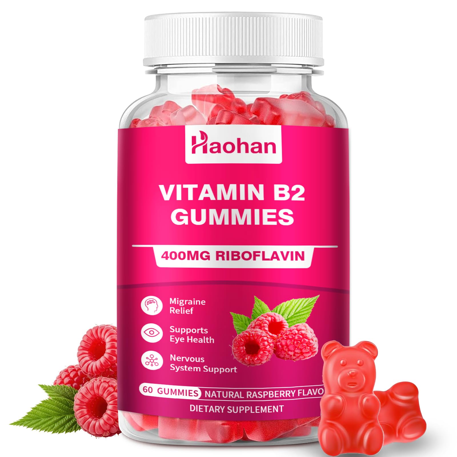 Haohan Vitamin B2 400mg with Magnesium Gummies, 60 Count