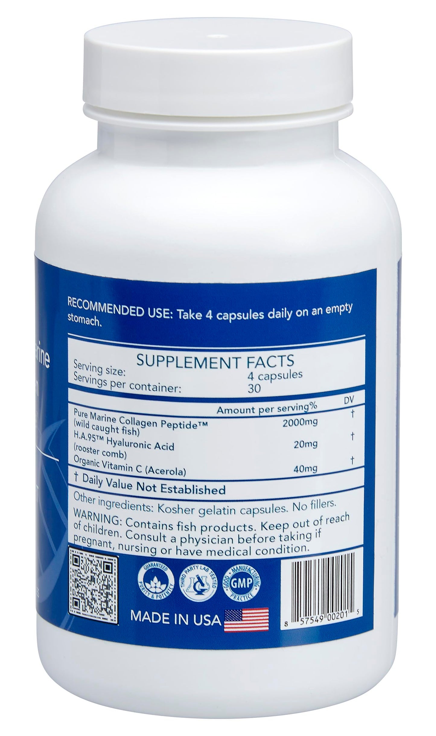Longevity by Nature Marine Collagen Peptides Type I & III Skin, Hair & Nail Support, 120 Capsules