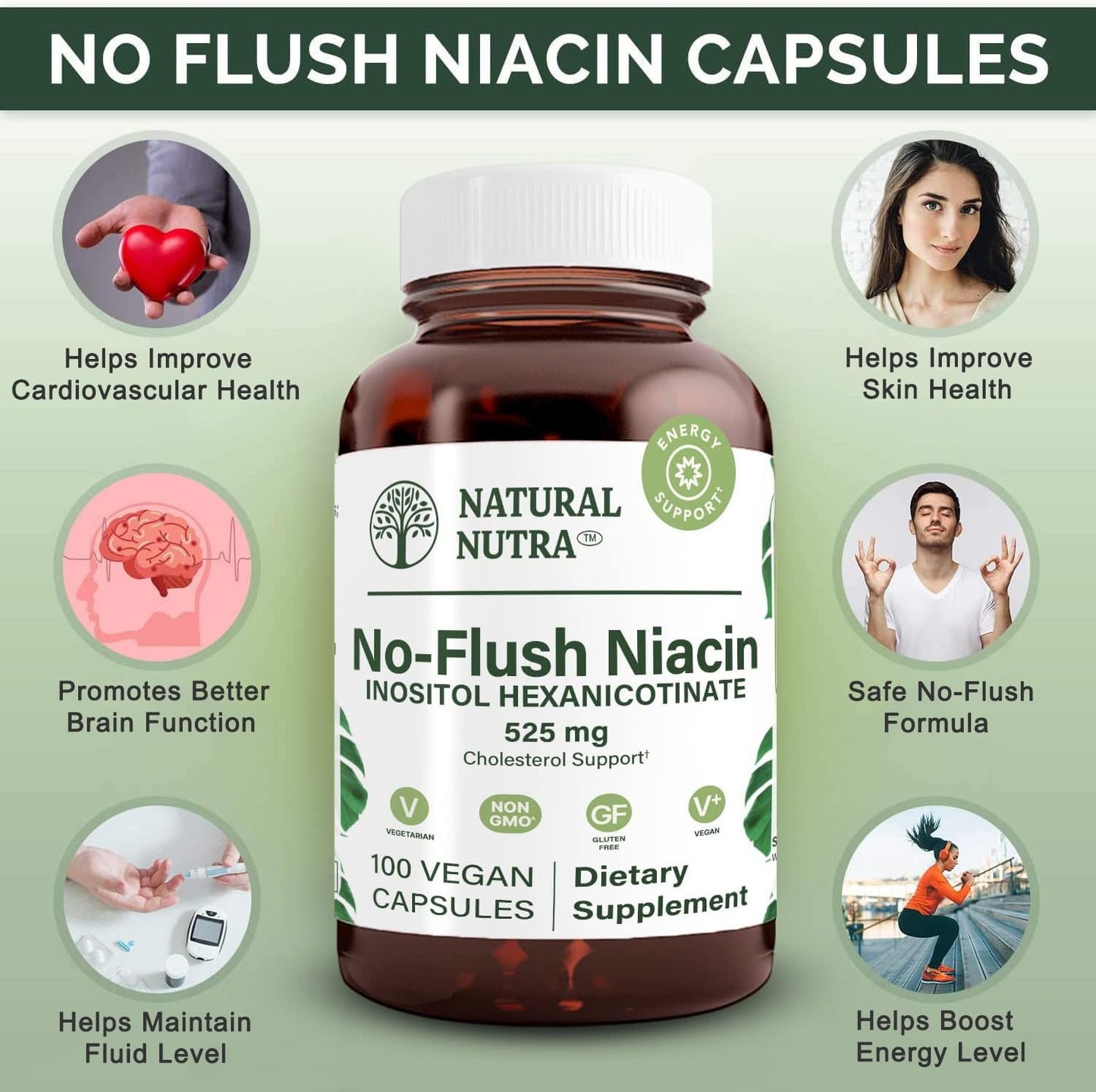 Natural Nutra No Flush Niacin Vitamin B3 Capsule, 100 Capsules