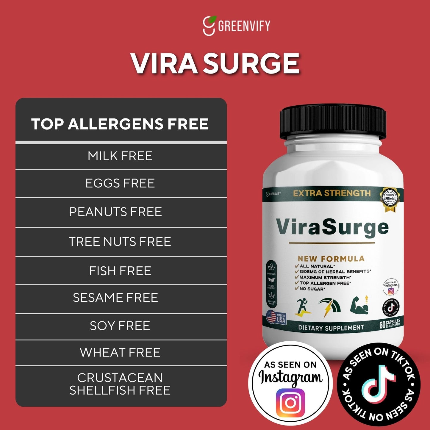 GREENVIFY ViraSurge Extra Strength Organic Maca Root Complex with Black Pepper 60 Capsules