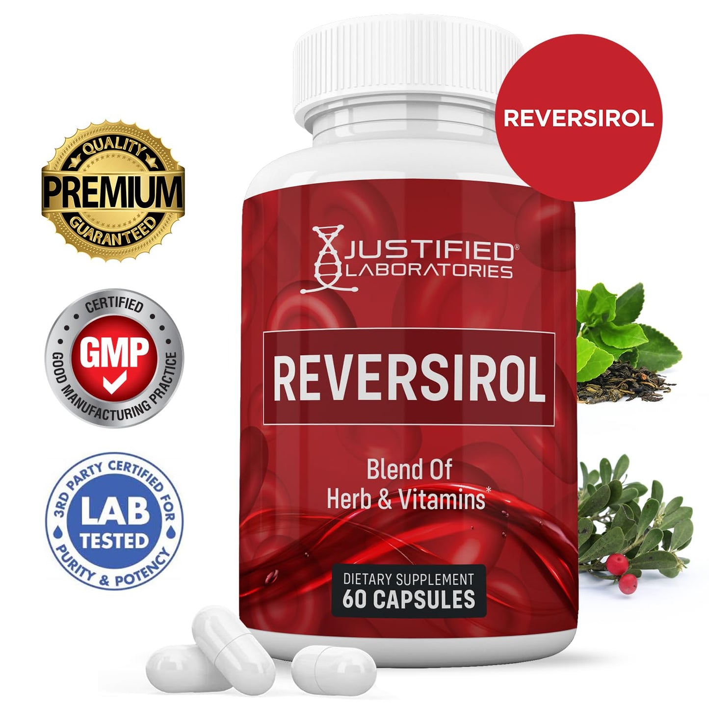 Justified Laboratories Reversirol Advanced Formula 620mg Formula Supplement Capsule, 60 Capsules