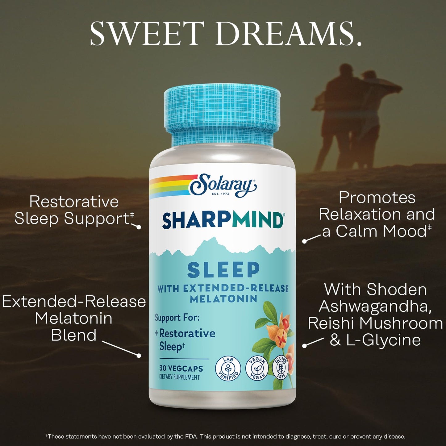 SOLARAY SharpMind Sleep, Nootropic Sleep Aid Formula - Nootropics Brain Support Supplement for a Calm Mood and Healthy Sleep with Slow Release Melatonin 3mg - 30 VegCaps
