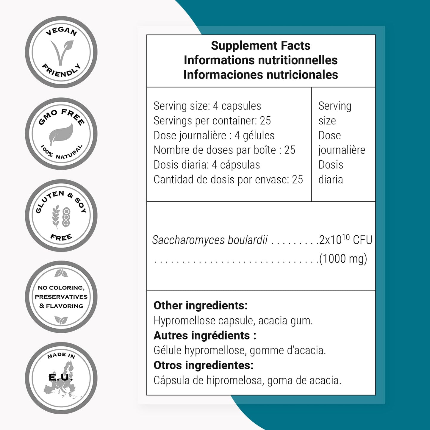 Supersmart Saccharomyces boulardii 20 Billion CFU per Day (High Strength) Probiotic Supplement Capsule, 100 Count