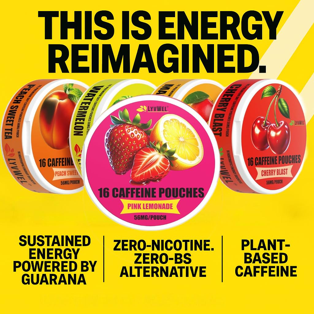 LyvWel 56mg Caffeine Energy Pouches Powder, 48 Count
