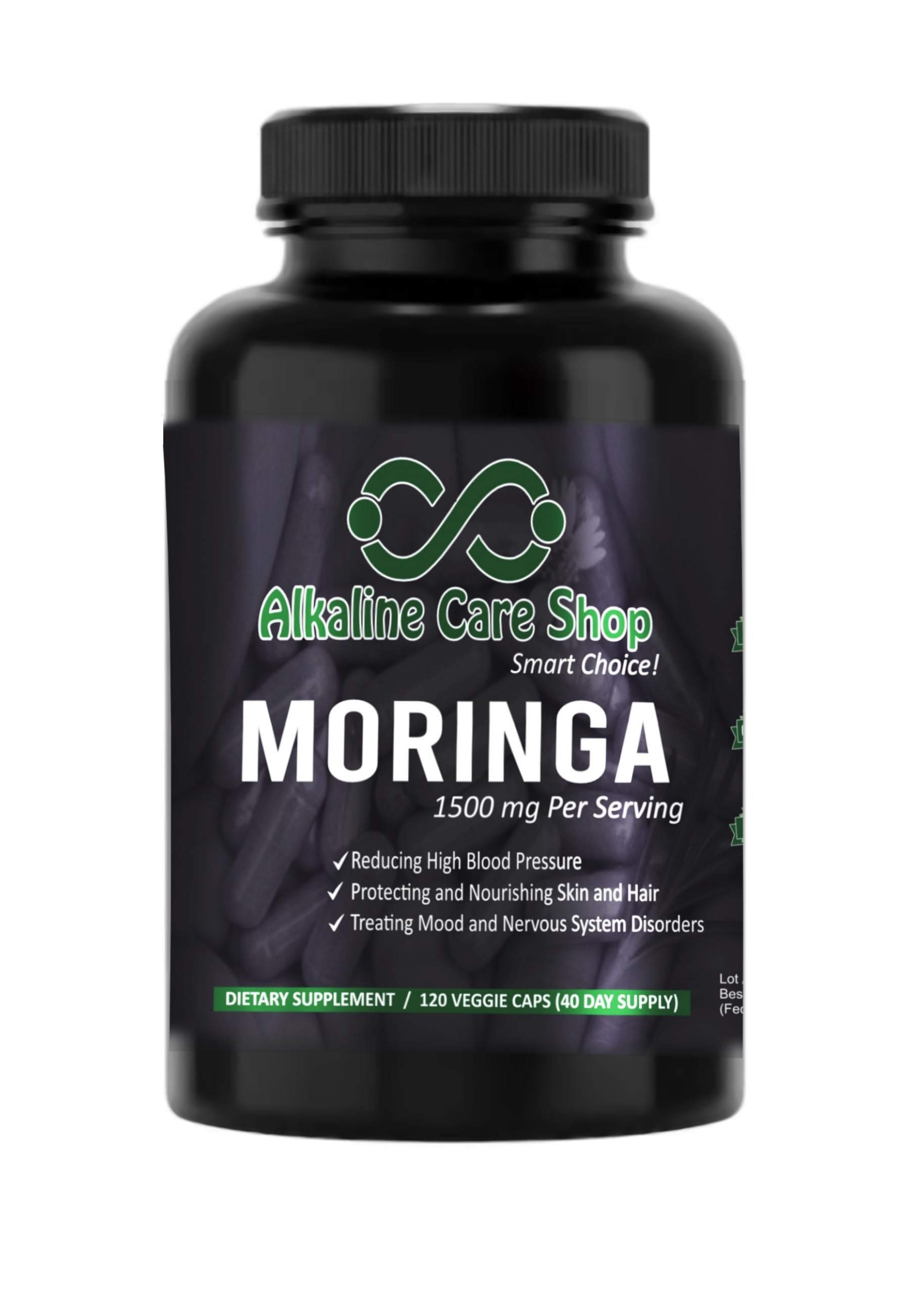 Alkaline Care Shop Moringa Premium Extract 1500mg Vitamin C High Absorption, 100% Natural, Whole Food, Non-GMO Supplement Capsule 1
