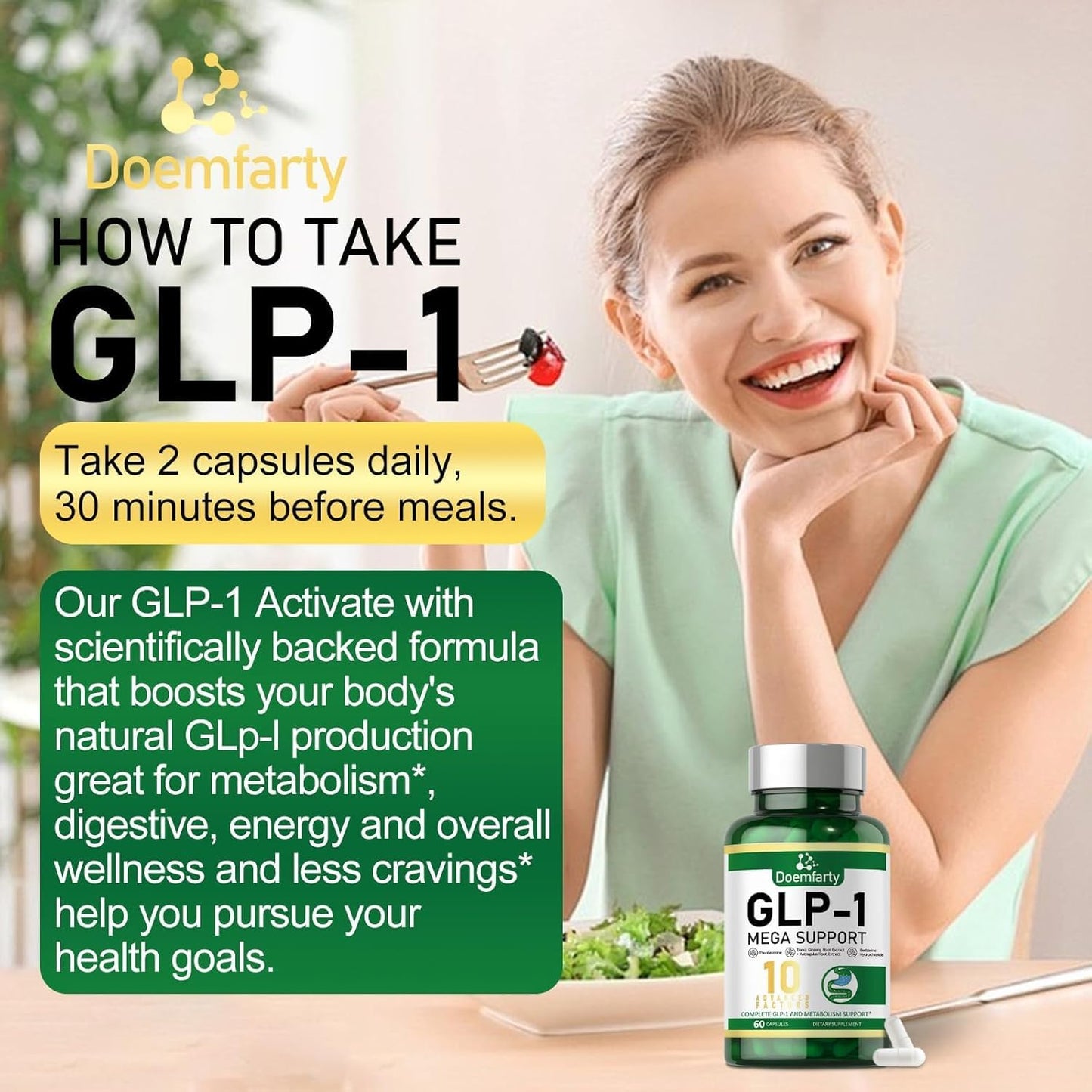 doemfarty GLP-1 Support Capsules with Berberine, 60 Count