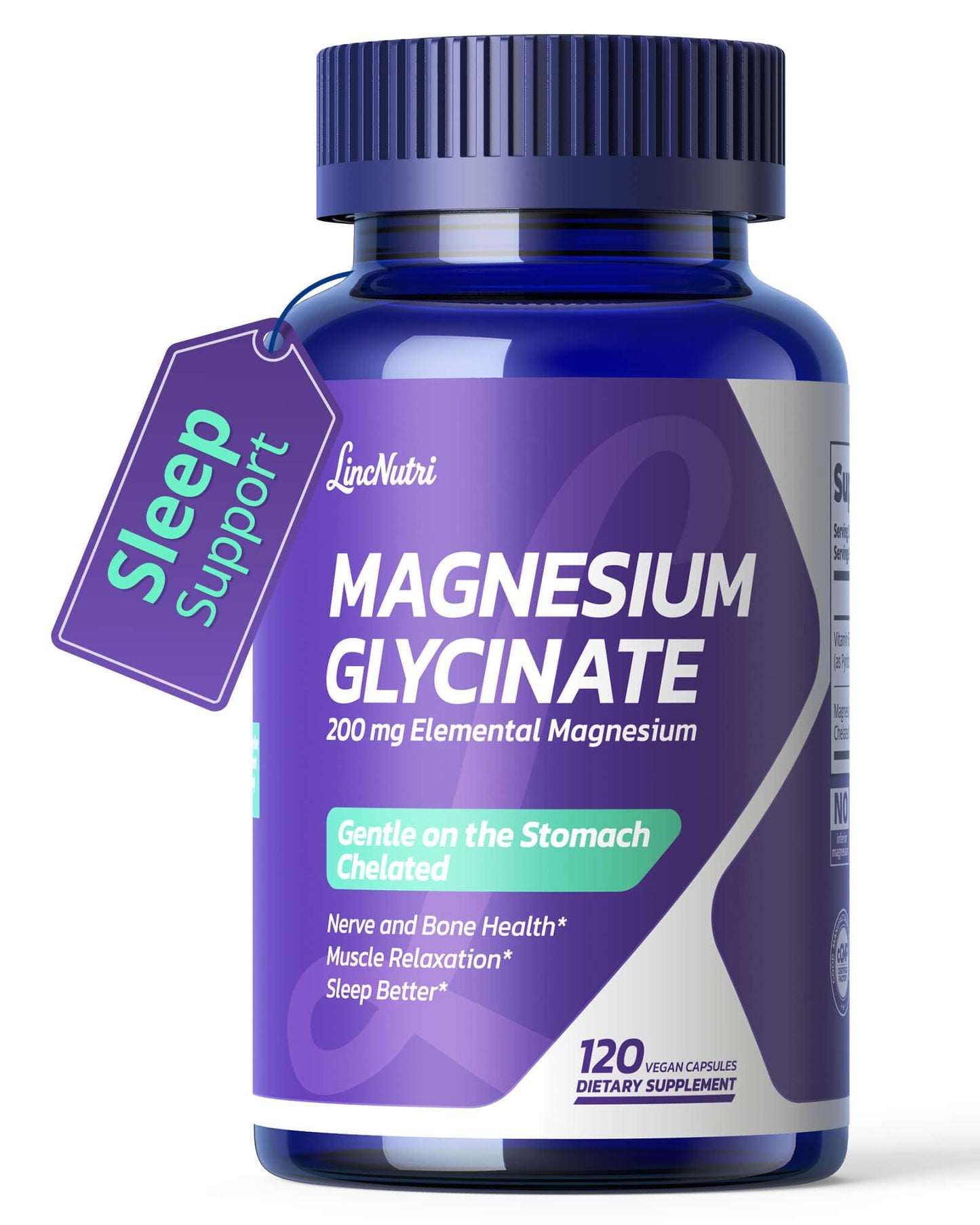 LincNutri Chelated Magnesium Glycinate with B6 - Sleep & Muscle Support, 120 Capsules