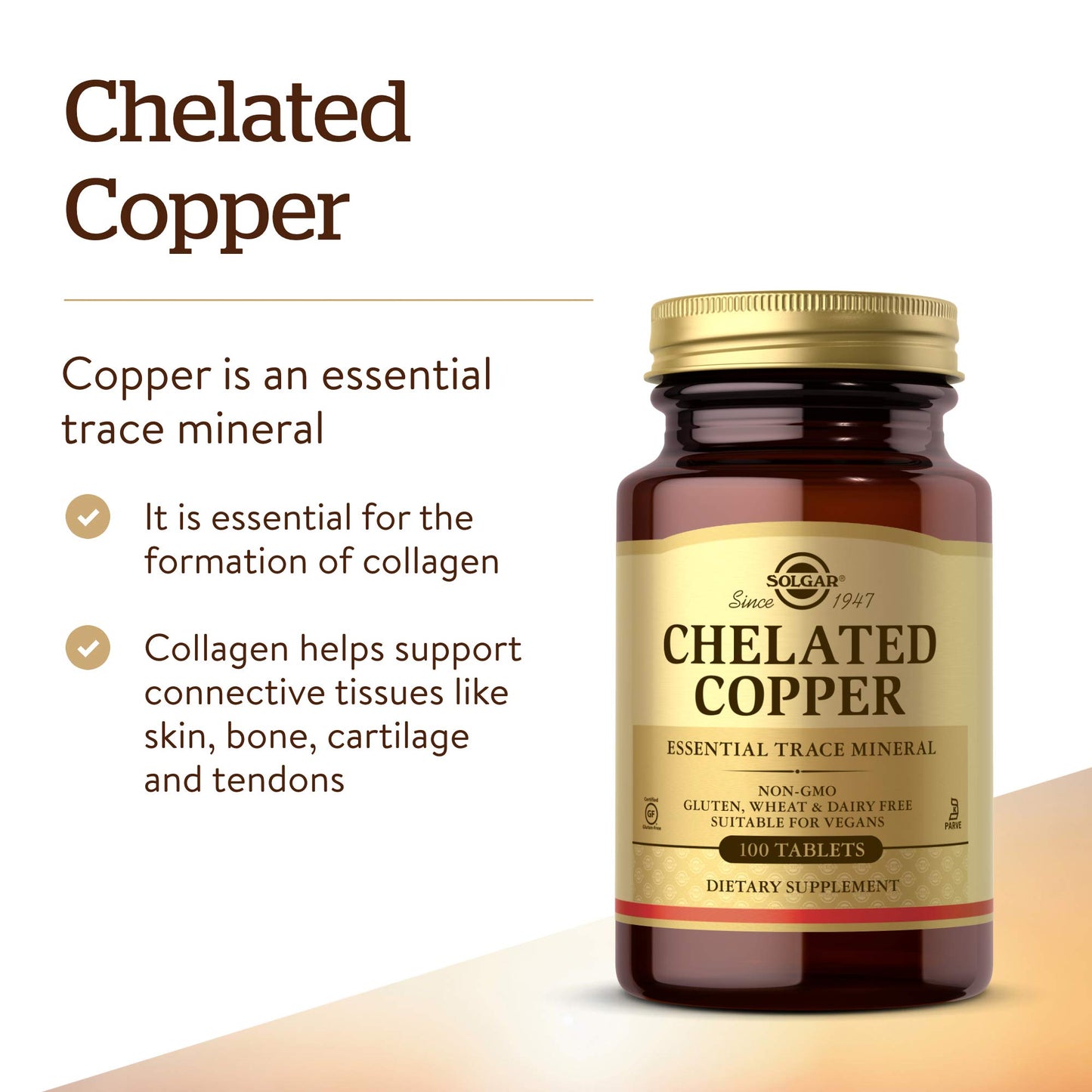 Solgar Chelated Copper Tablets, 100 Tablets