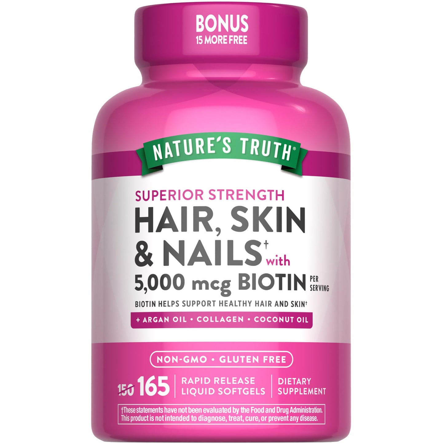 Nature's Truth Hair, Skin & Nails Vitamin Biotin 5000 mcg 165 Softgels