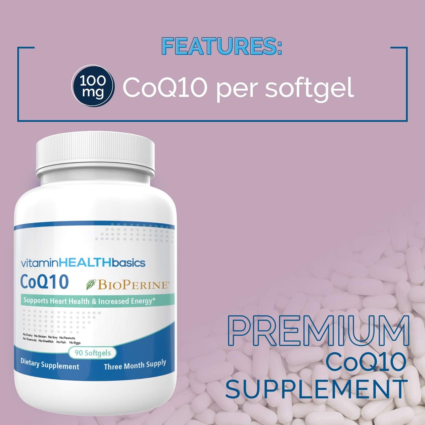 Vitamin Health Basics CoQ10 Softgels 90 Count