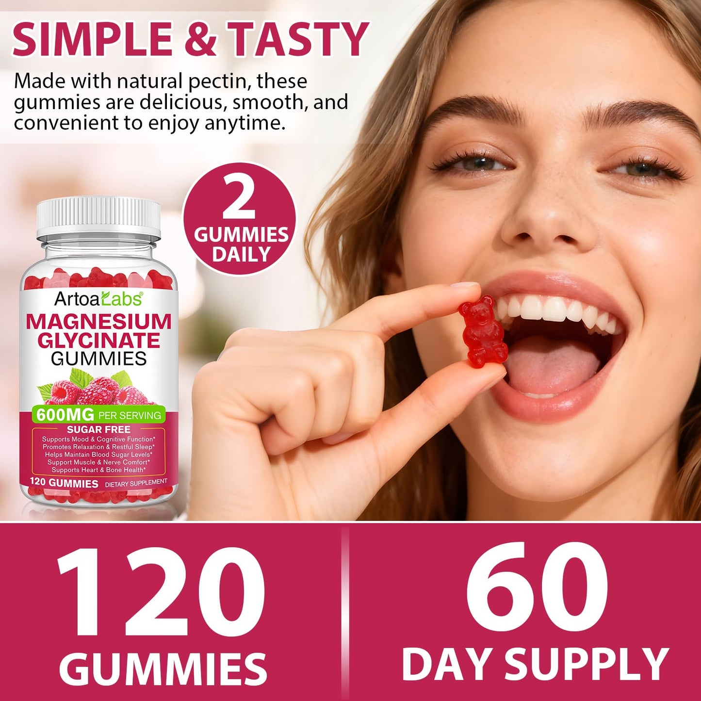 WOJBALMN Magnesium Glycinate Gummies with L-Threonate, 120 Gummies