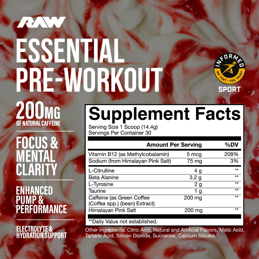 RAW Essential Pre-Workout Powder 14.39 Ounce