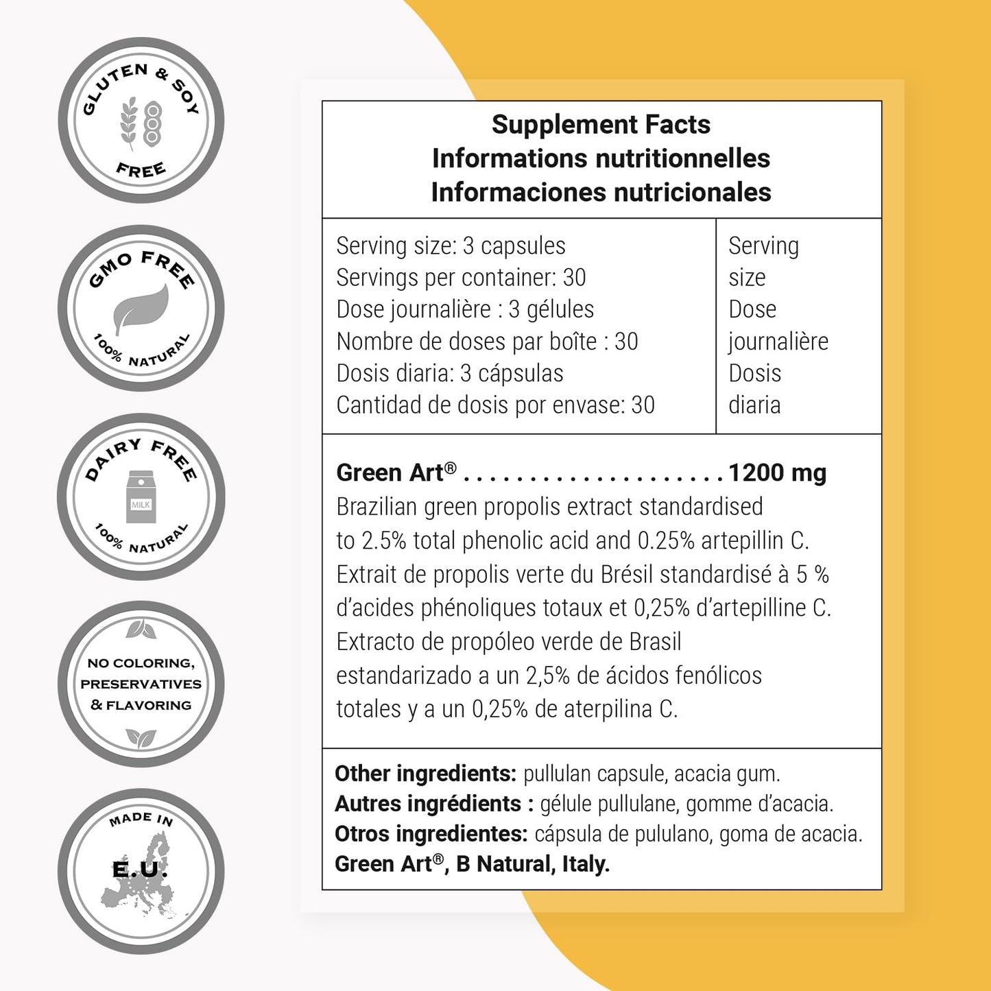Supersmart Green Propolis Supplement 1200mg per Day (Patented) Natural Green Propolis Extract Brazil 90 Vegetarian Capsules