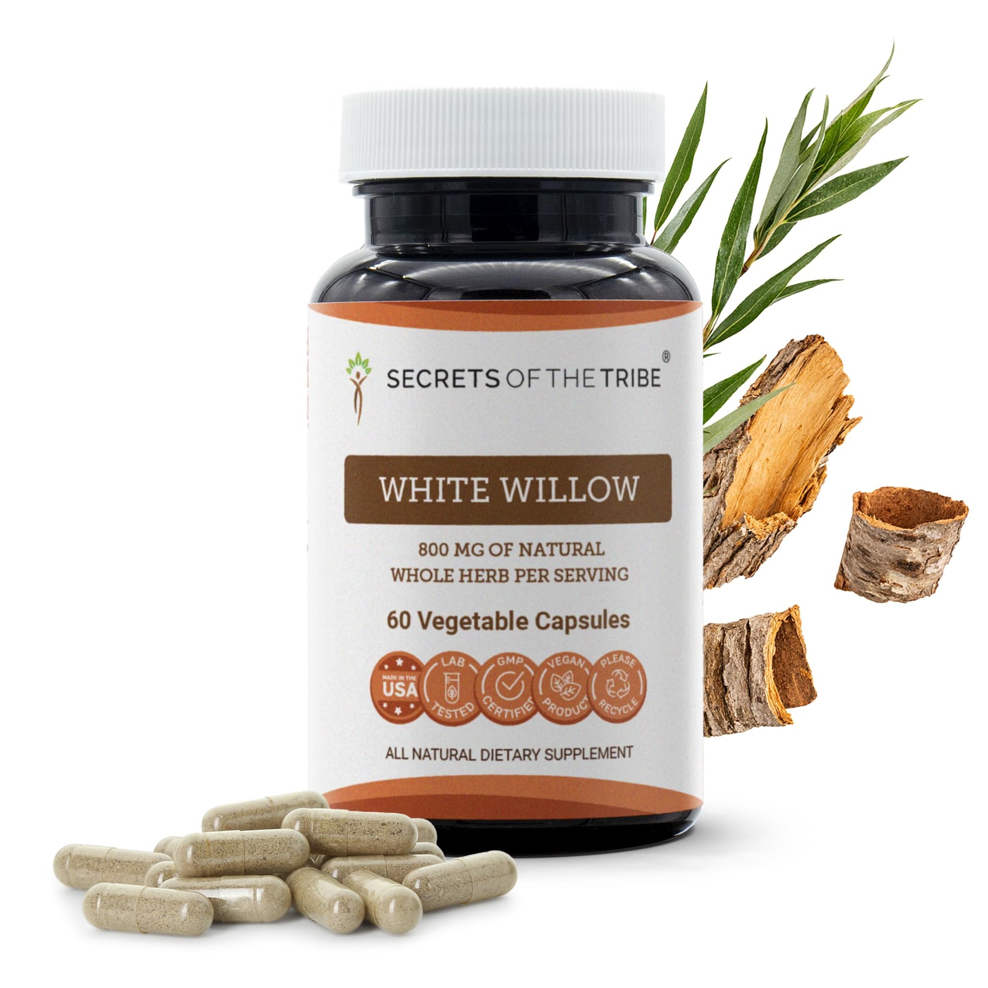 Secrets of the Tribe White Willow 800 mg Capsules, 60 Count