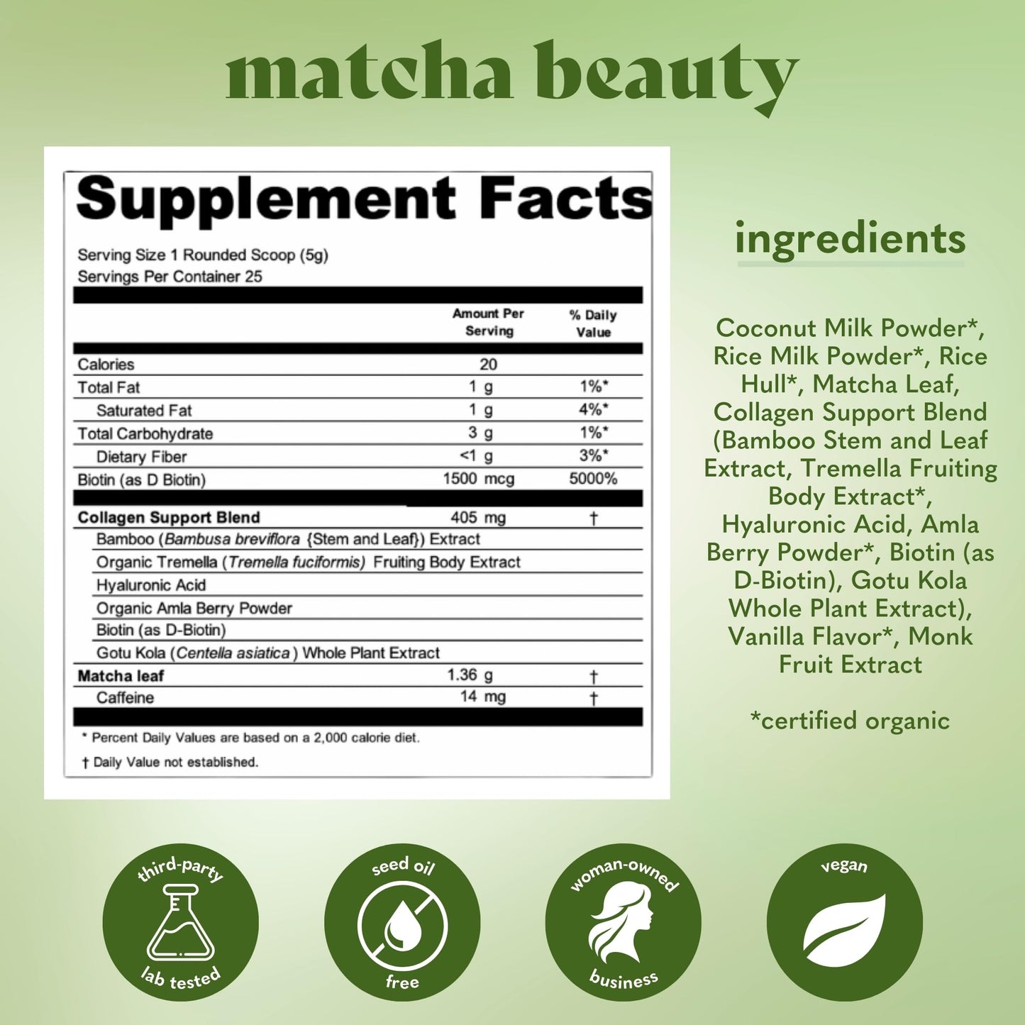 Copina Co. Matcha Beauty Vegan Collagen Booster Powder 4.4 Ounce