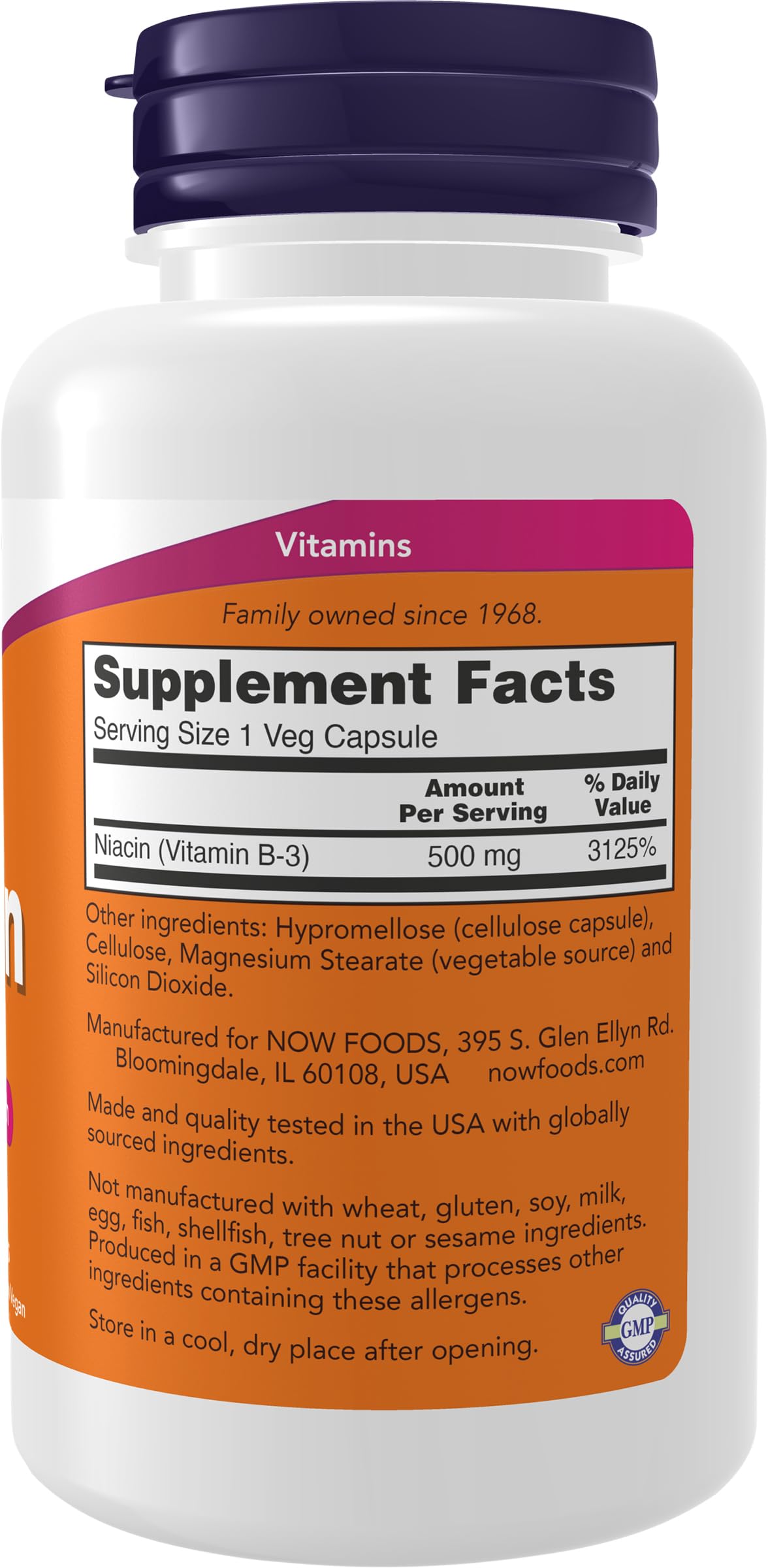 NOW Foods Niacin (Vitamin B-3) 500 mg Capsules, 100 Count