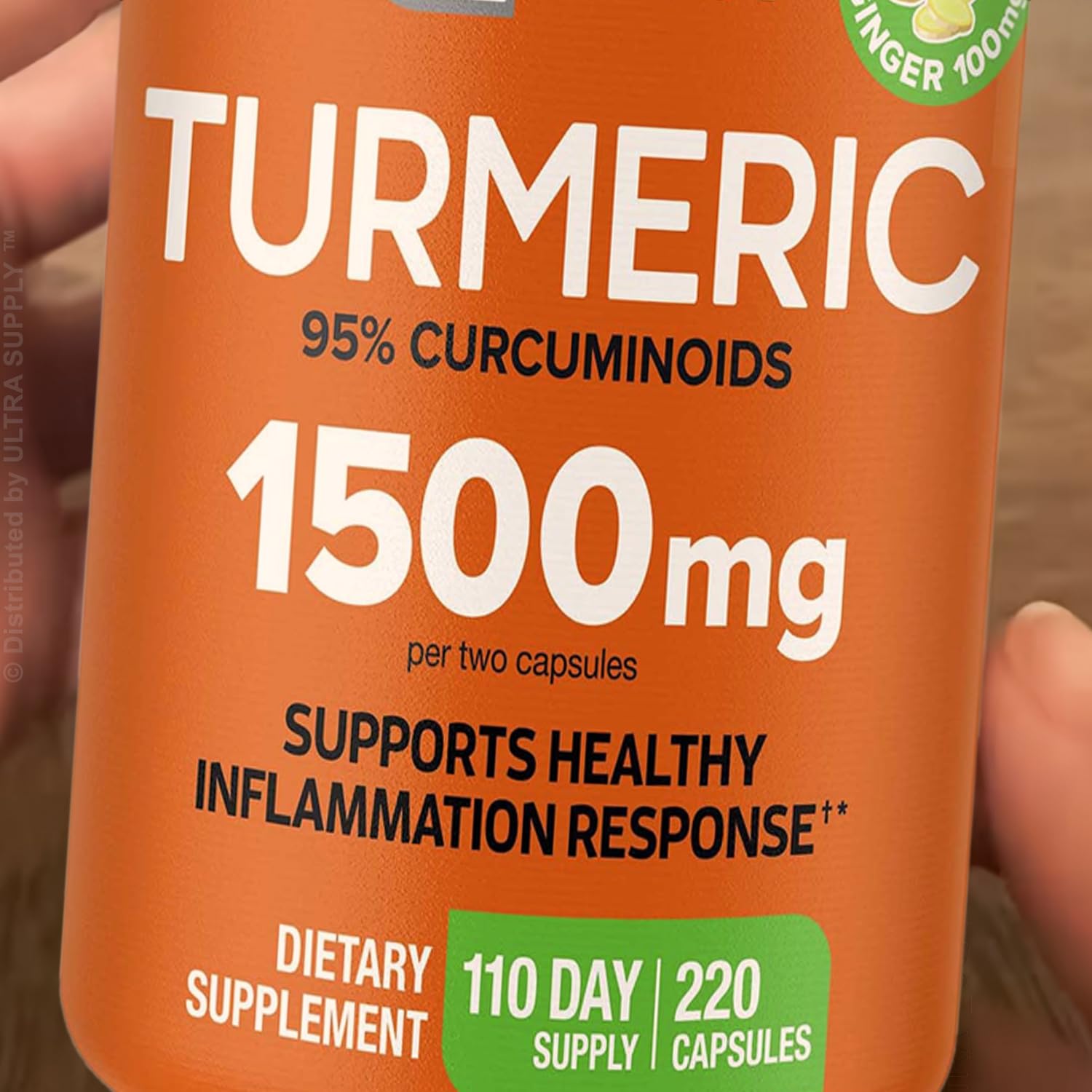 Generic Turmeric 1500 mg Capsules with 95% Curcuminoids, Ginger & Black Pepper Extract, 220 Count