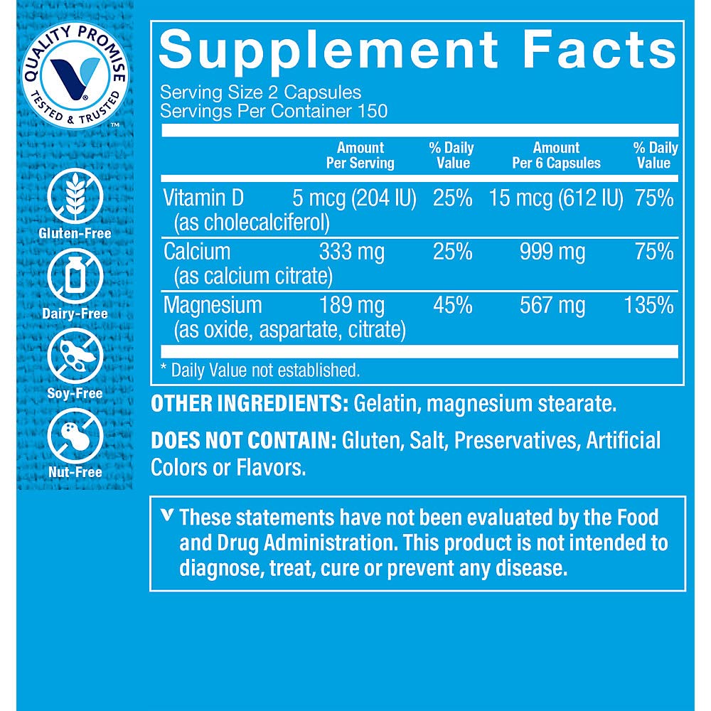 The Vitamin Shoppe Calcium Citrate+Magnesium&Vitamin D Multi-Mineral Bone Health Supplement Capsules, 300 Count