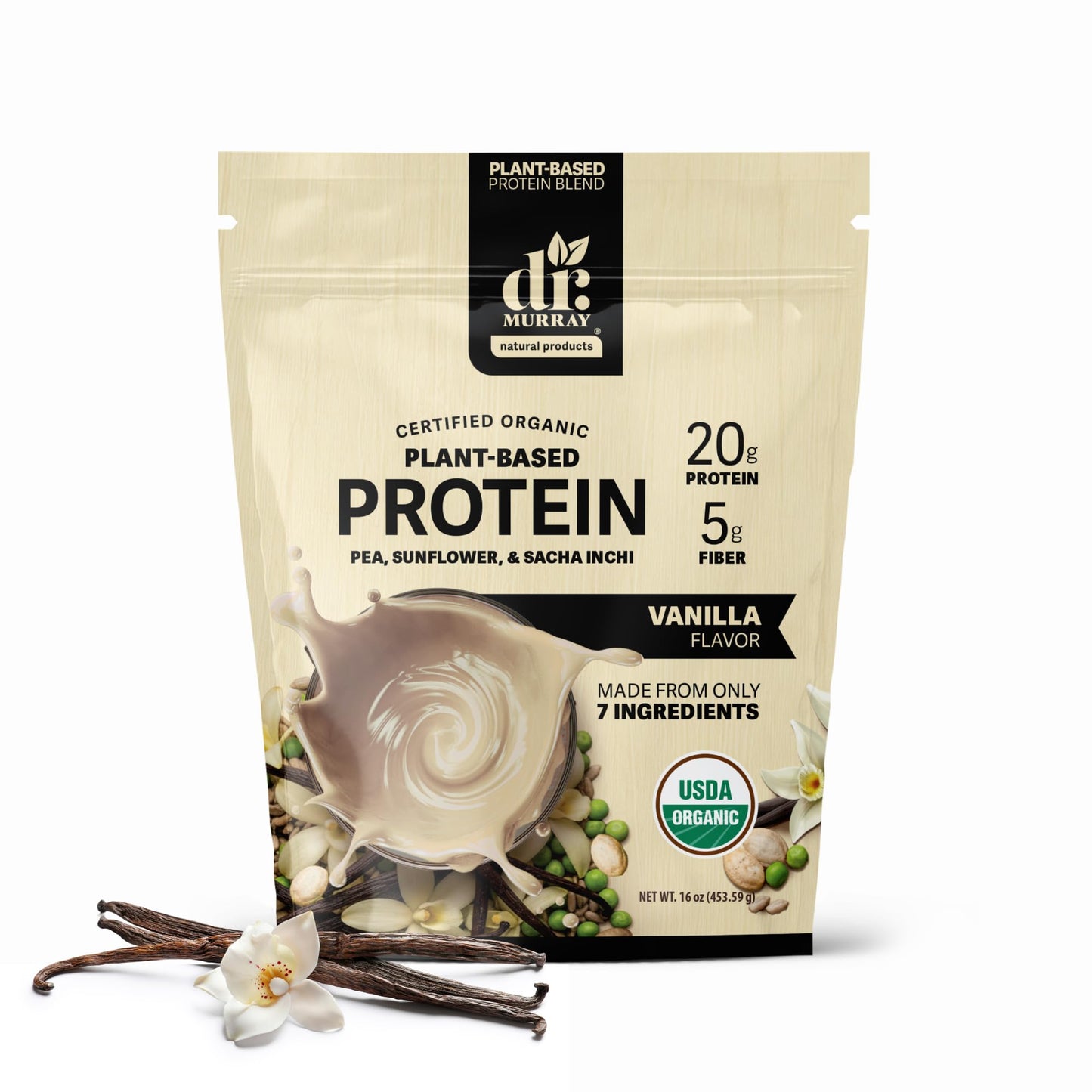Dr. Murray Natural Products Organic Plant Based Protein Powder Vanilla, 16 oz