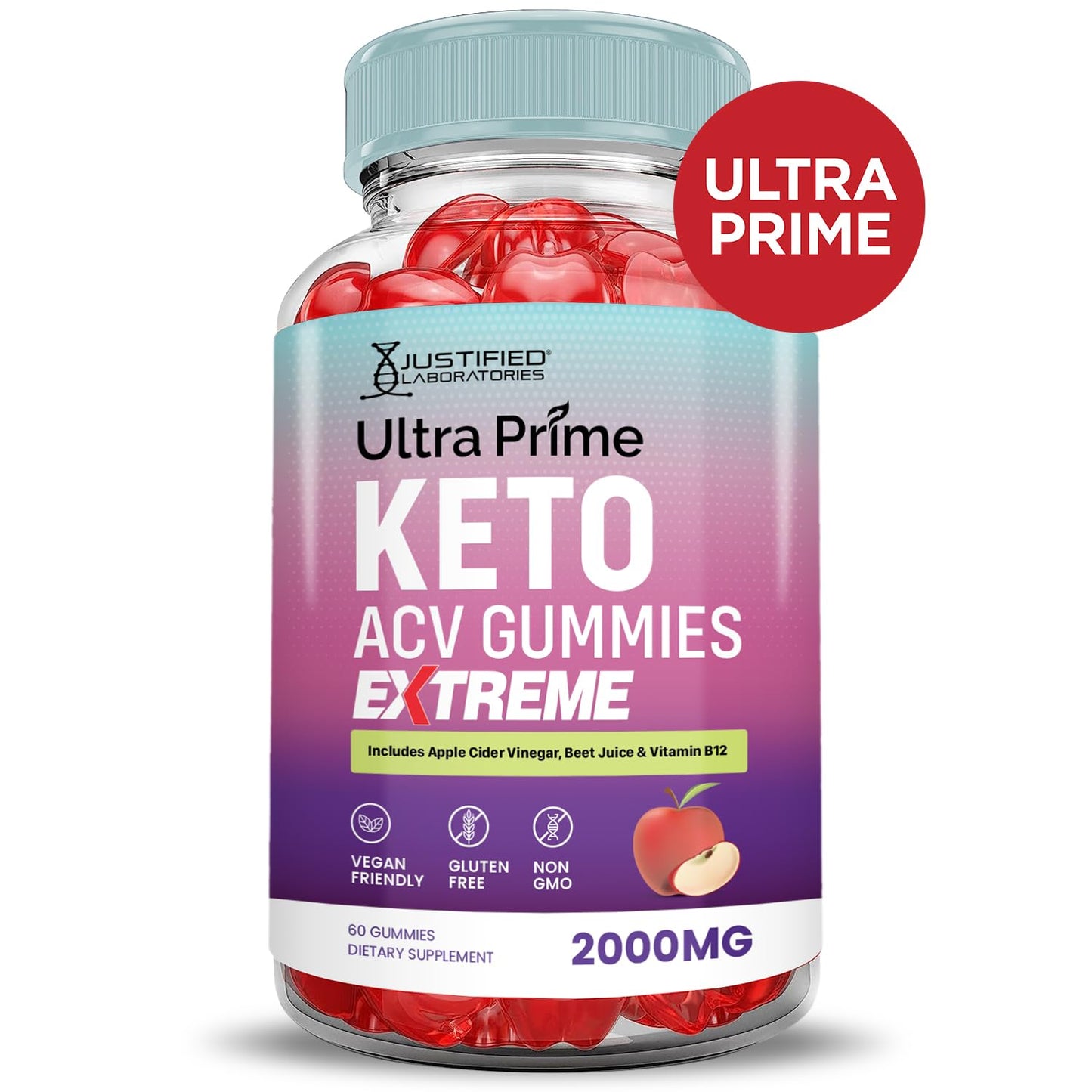 Justified Laboratories Ultra Prime Keto ACV Gummies Apple Cider Vinegar, 300 Gummies