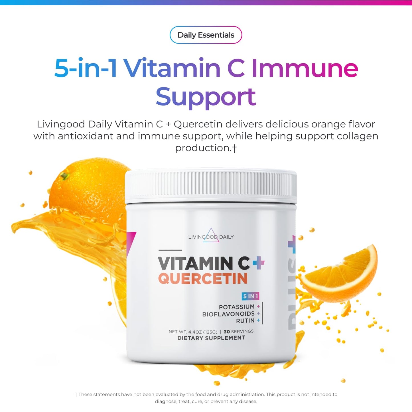 Livingood Daily High Dose Vitamin C Powder, 2,500mg Ascorbic Acid, 30 Servings, 4.37 Ounce