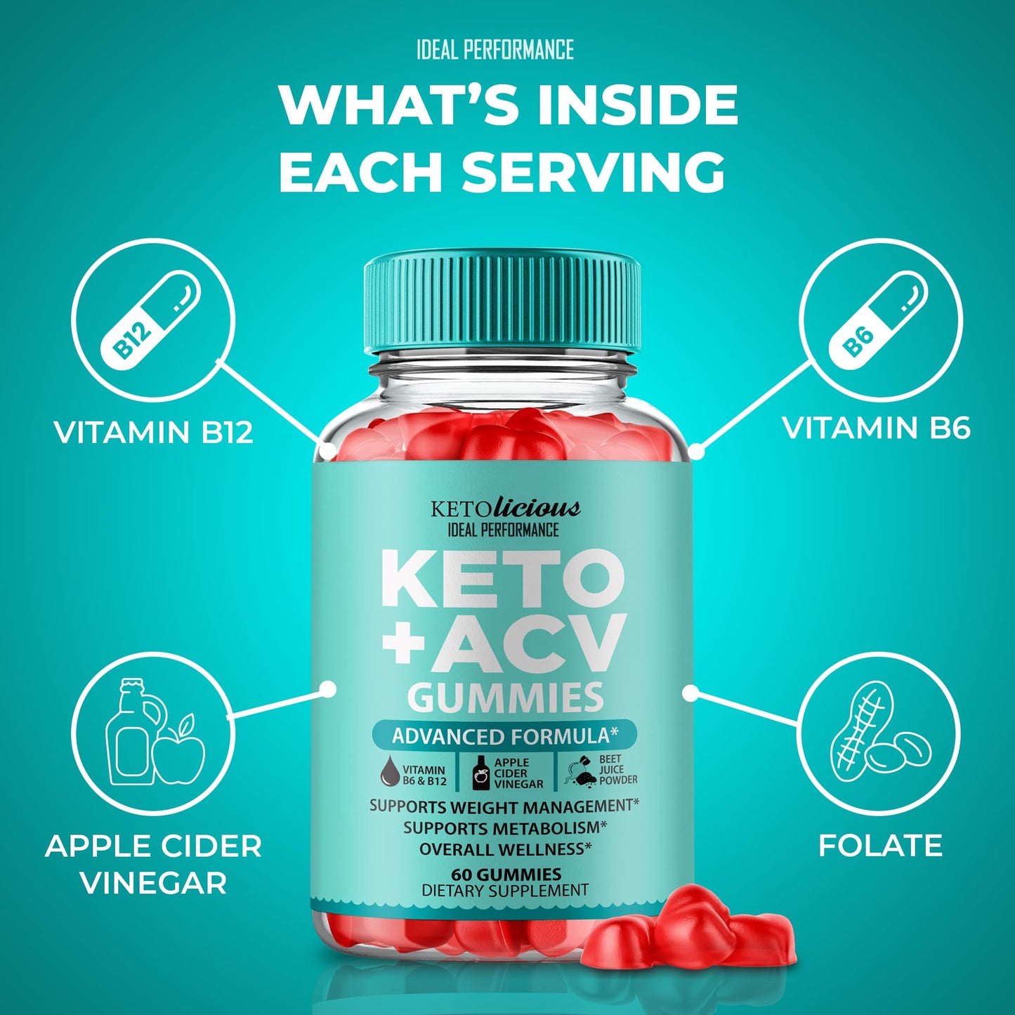 IDEAL PERFORMANCE Ketolicious Keto ACV Gummies, Extra Strength 1000mg, 120 Count