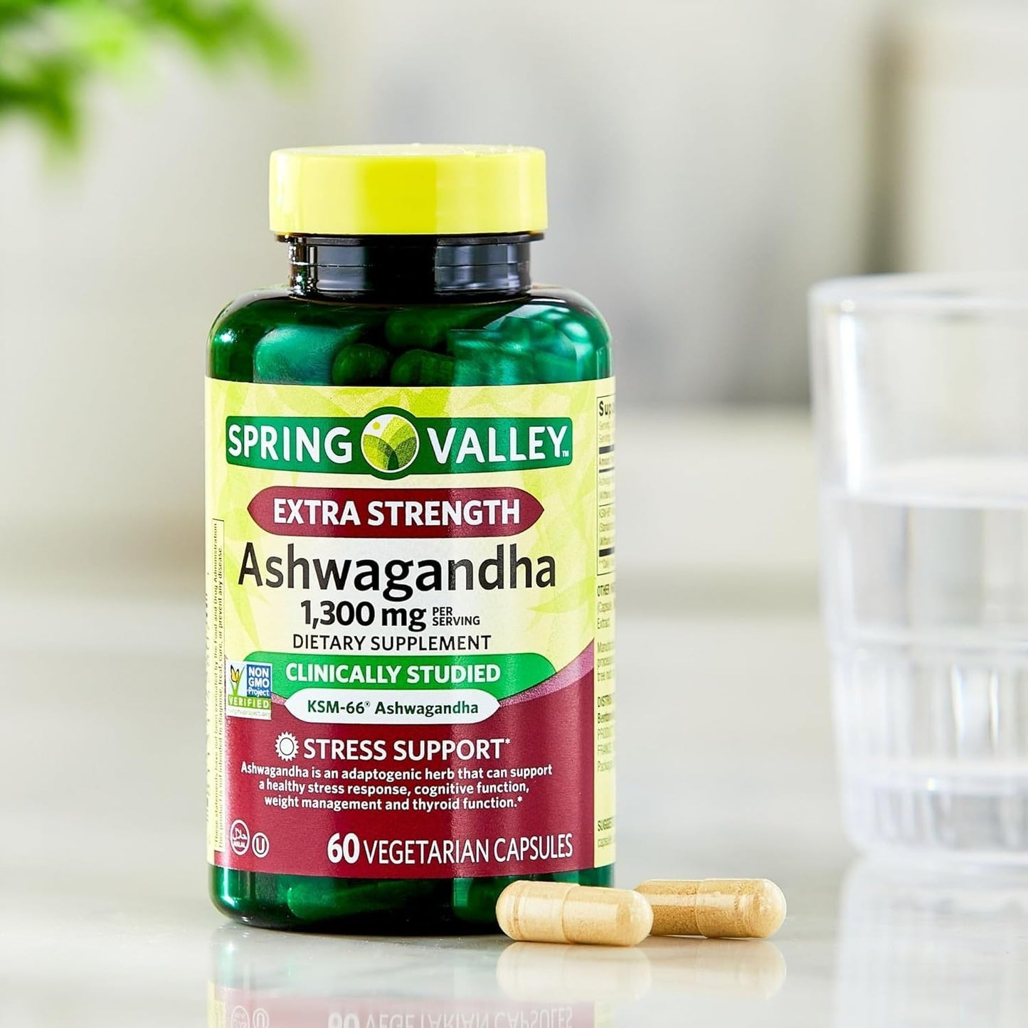 BASKETGOODS Ashwagandha KSM-66 Extra Strength 1300mg Capsules, 60 Count