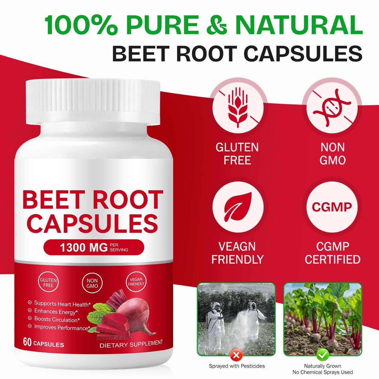 YHFGTTIO Organic Beet Root Softgels 1300mg, 120-Count