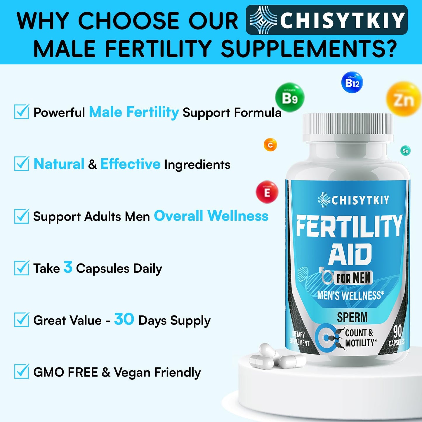 Chisytkiy Male Fertility Supplements Pre Conception For Him Sperm Count Motility Capsule 90 Count