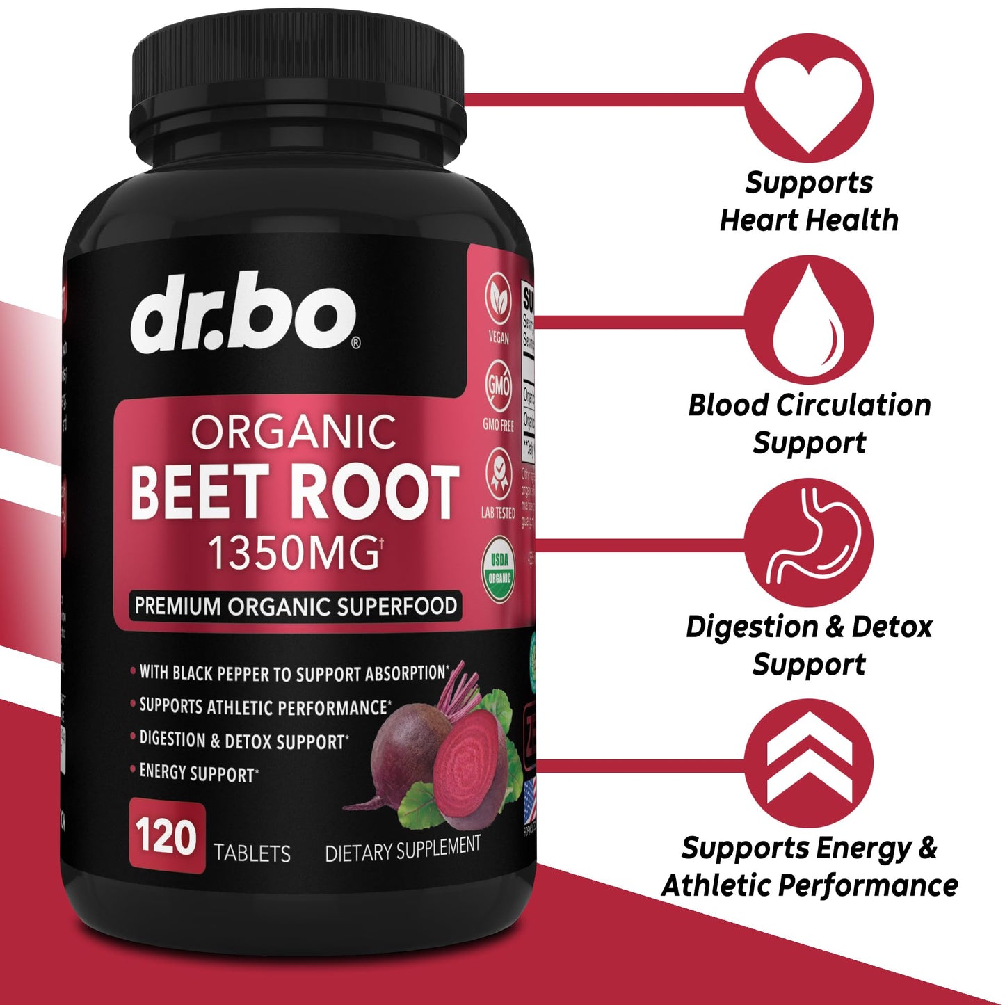 DR. BO Organic Beet Root Tablets, 120 Count