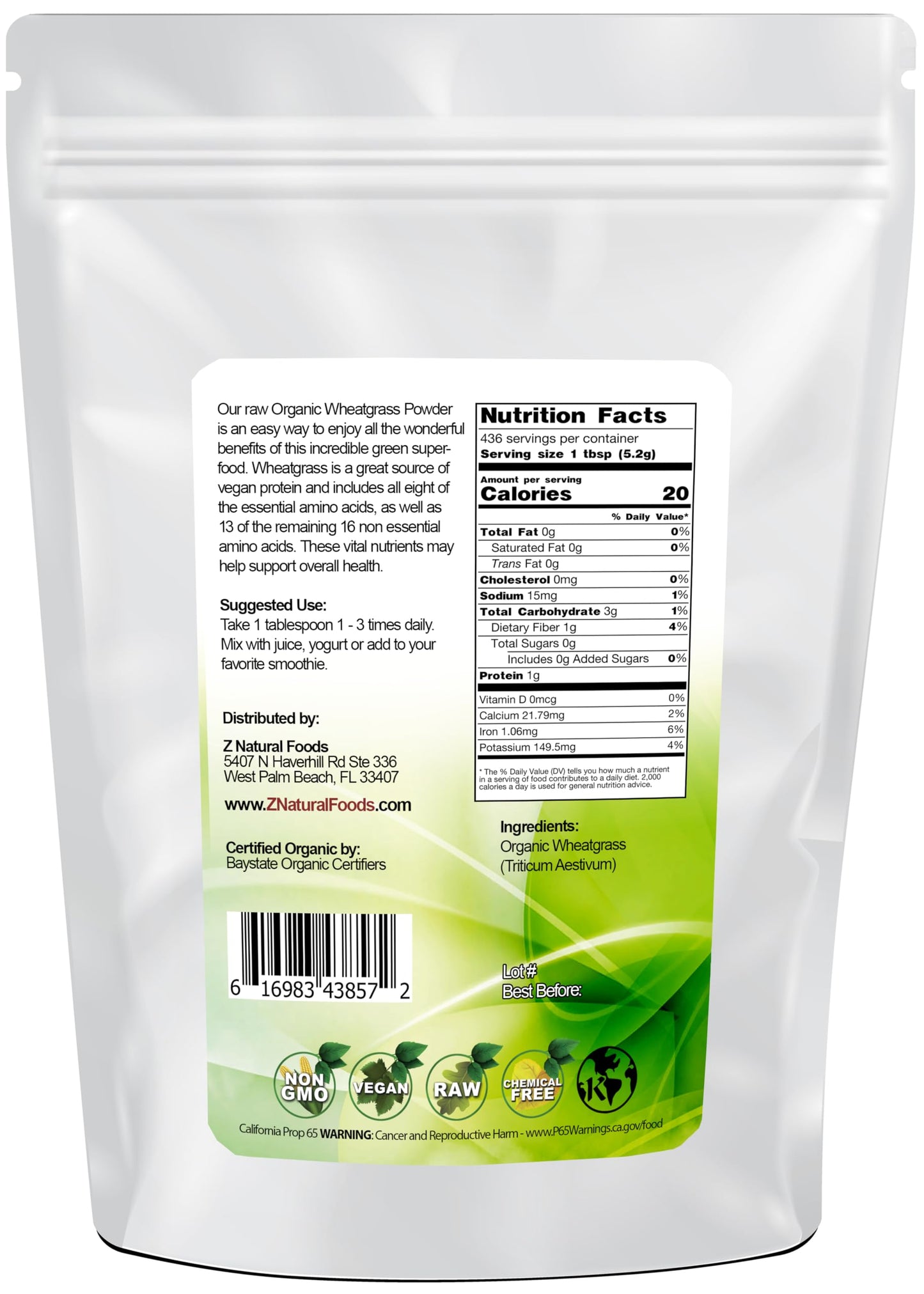 Z Natural Foods Organic Wheatgrass Powder 80 oz