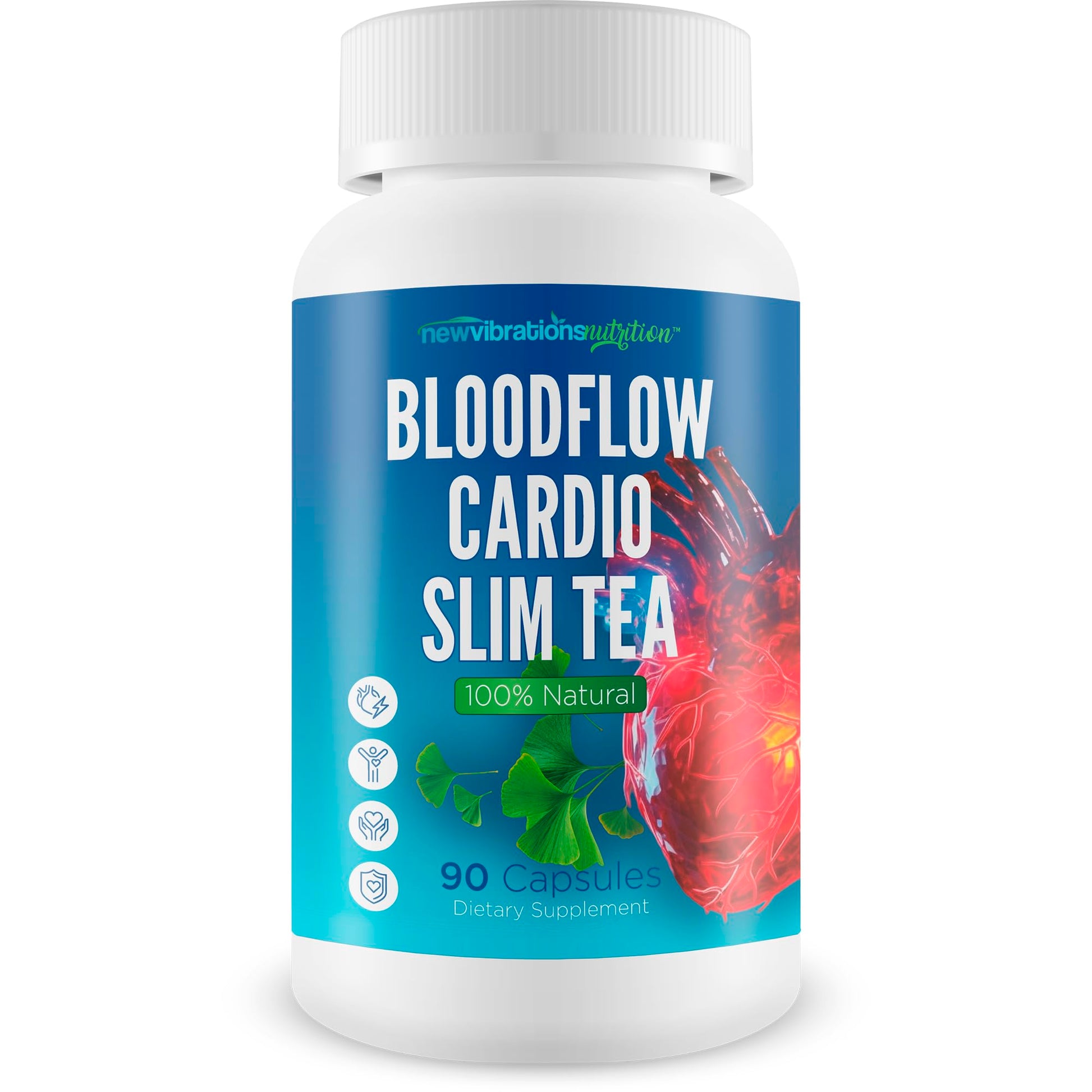 New Vibrations Nutrition Blood Flow Cardio Slim Tea - Advanced Pressure Support Full Body Detox Cleanse for Women - Increase Blood Flow & Circulation to Reduce Pressure & Increase Lymph Detoxification Flow - Gut Detox Capsule, 90 Count