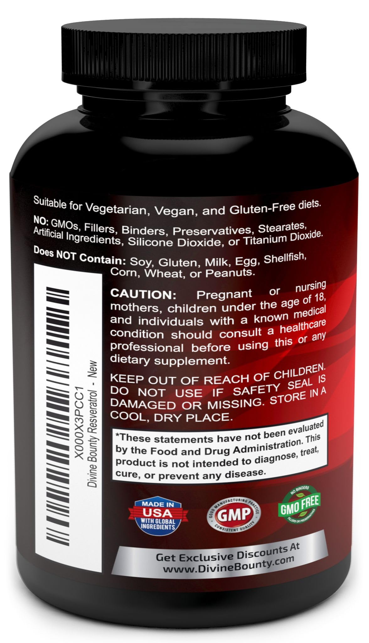 Divine Bounty Resveratrol 1400mg with Green Tea Extract & Grape Seed Capsule, 60 Capsules