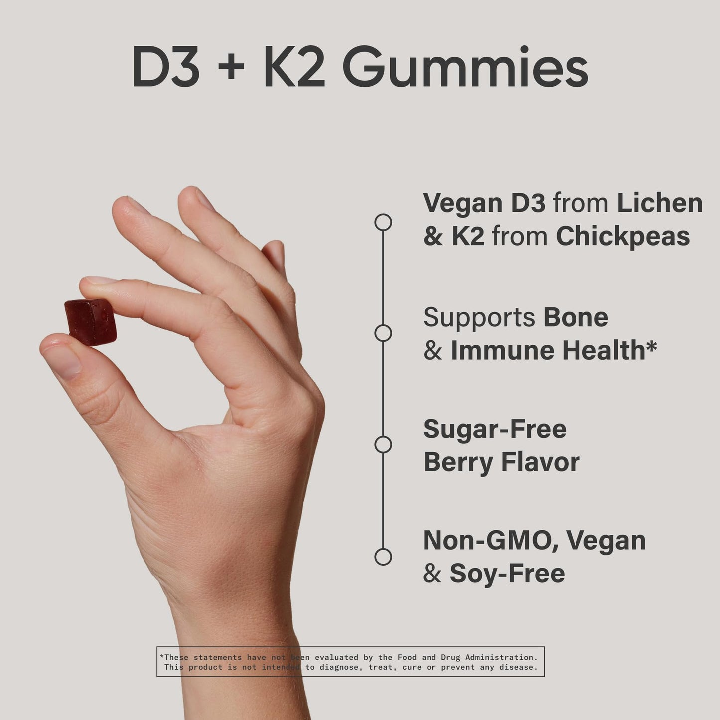 Sports Research Vegan Vitamin D3 + K2 Gummies, Sugar-Free, 60 Count