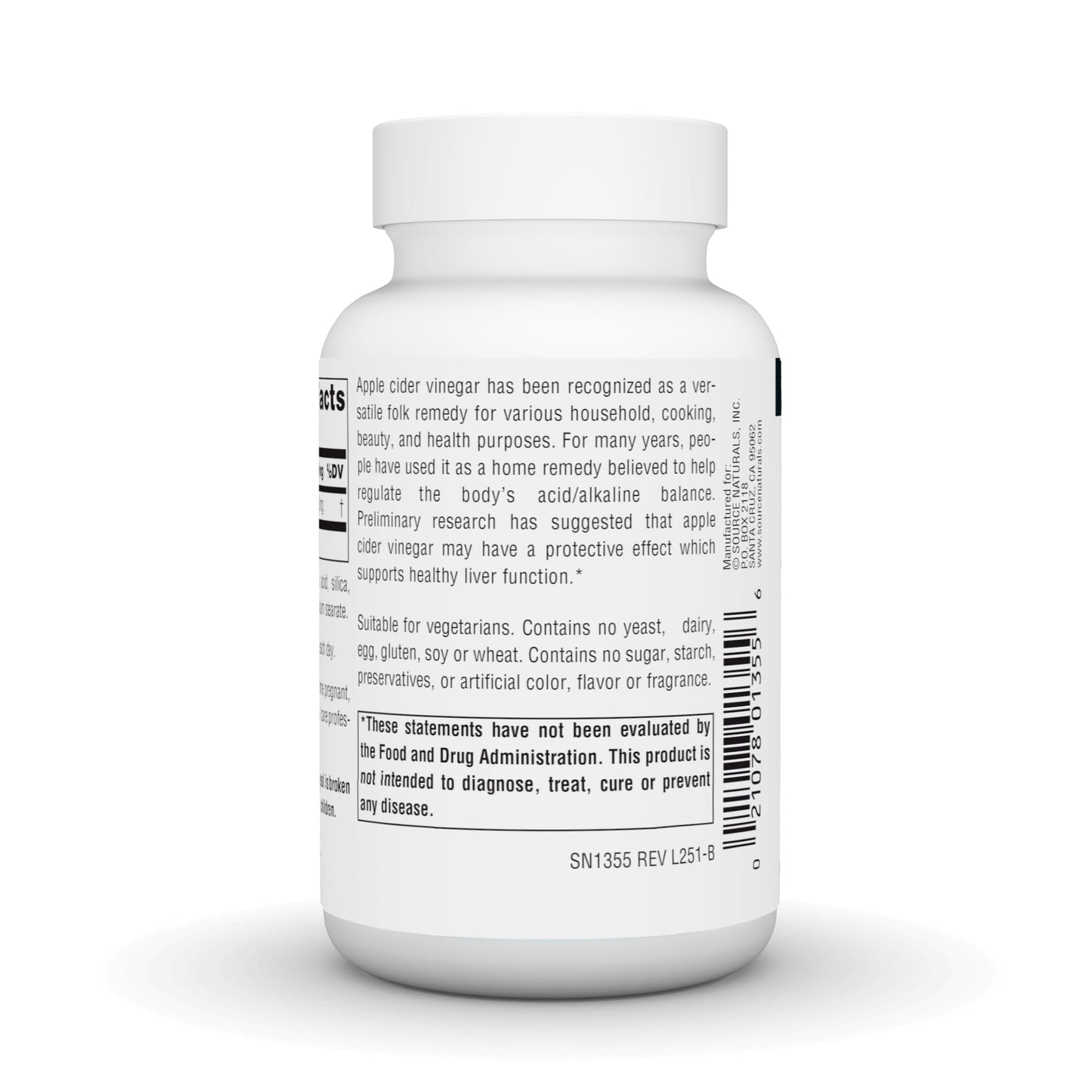 Source Naturals Apple Cider Vinegar 500 mg Dietary Supplement Tablets, 90 Count