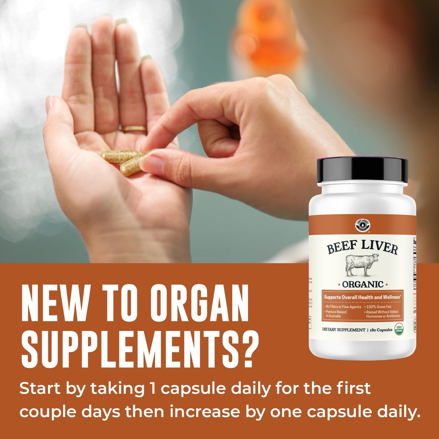 Left Coast Performance Organic Beef Liver Capsules, 180 Count