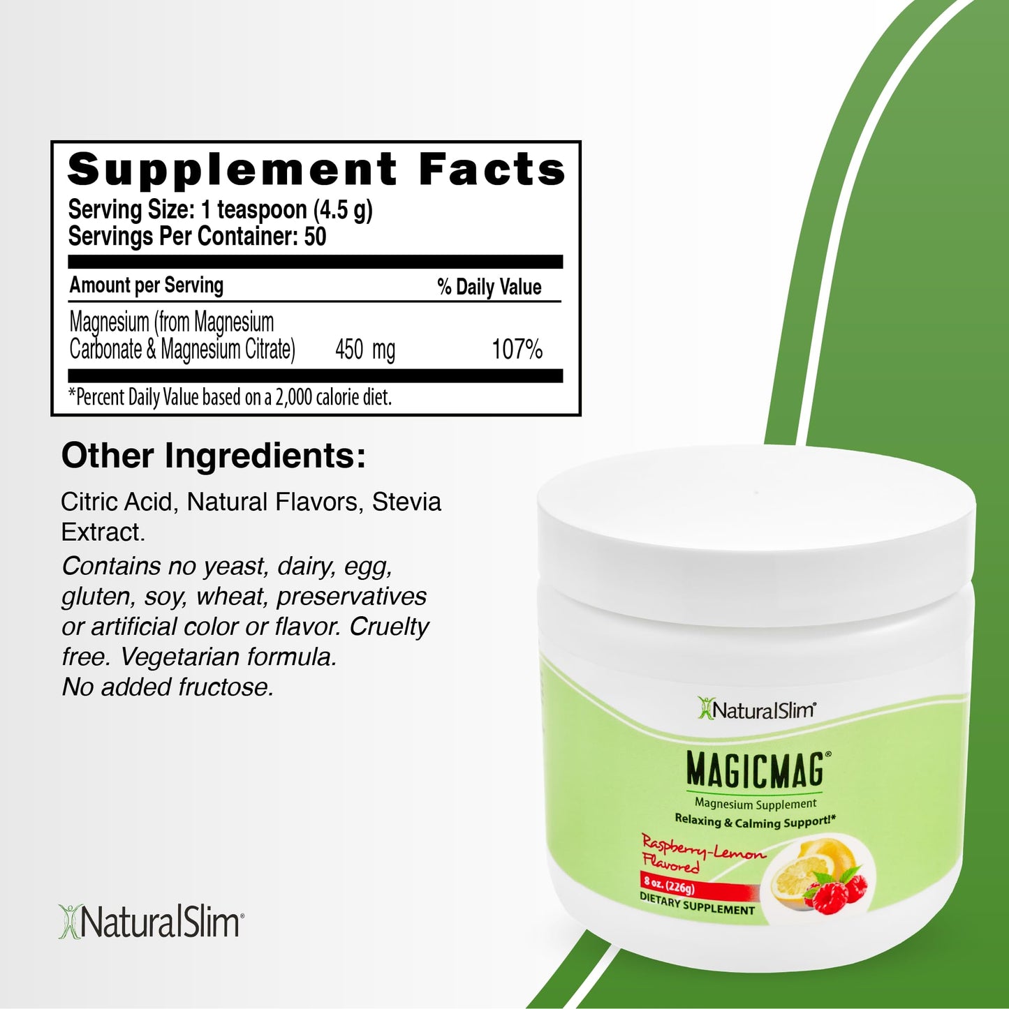 NaturalSlim Magnesium Citrate Powder, 16 oz (Pack of 2)