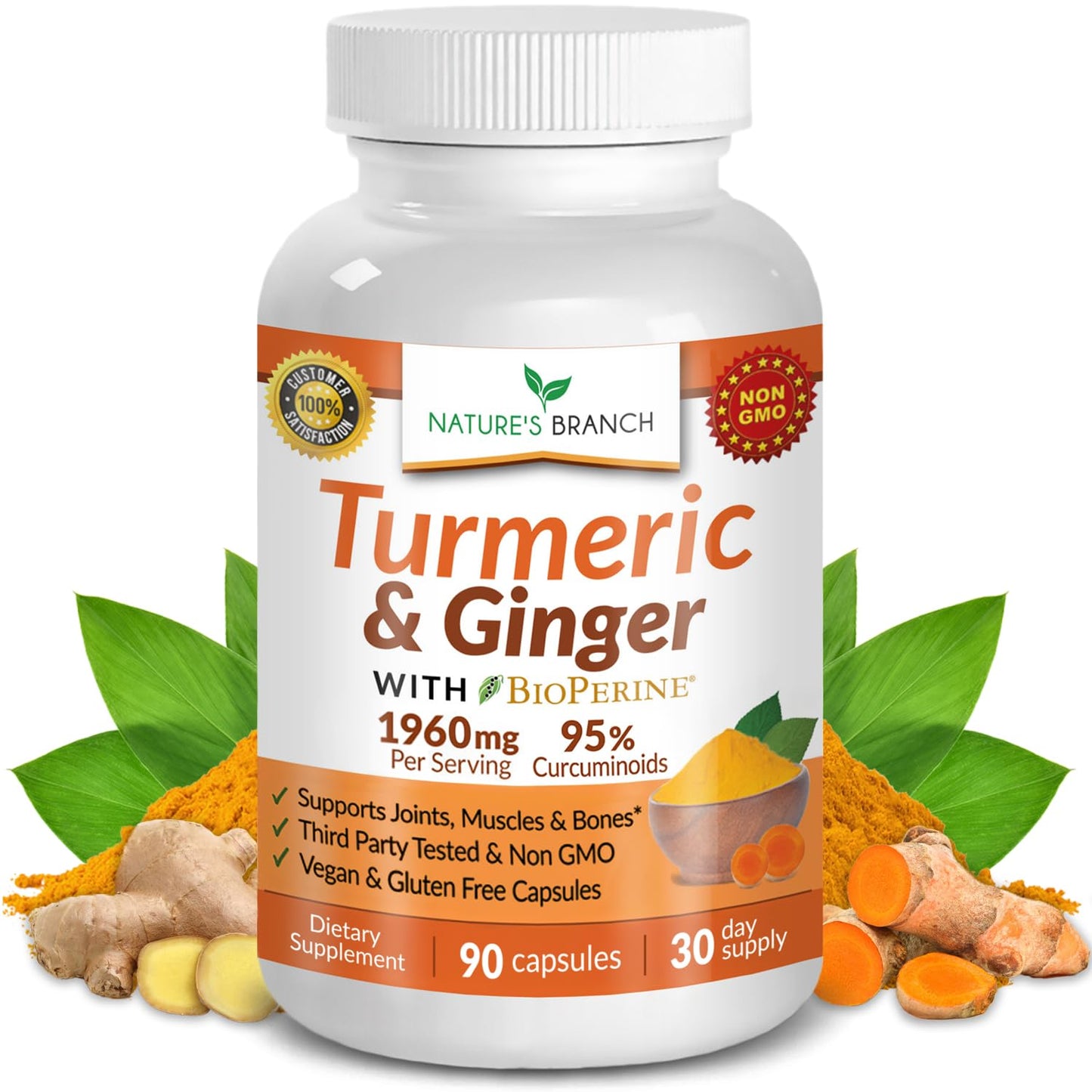 Nature's Branch Turmeric and Ginger Supplement for Joint Support & Digestive Health Capsules, 90 Count