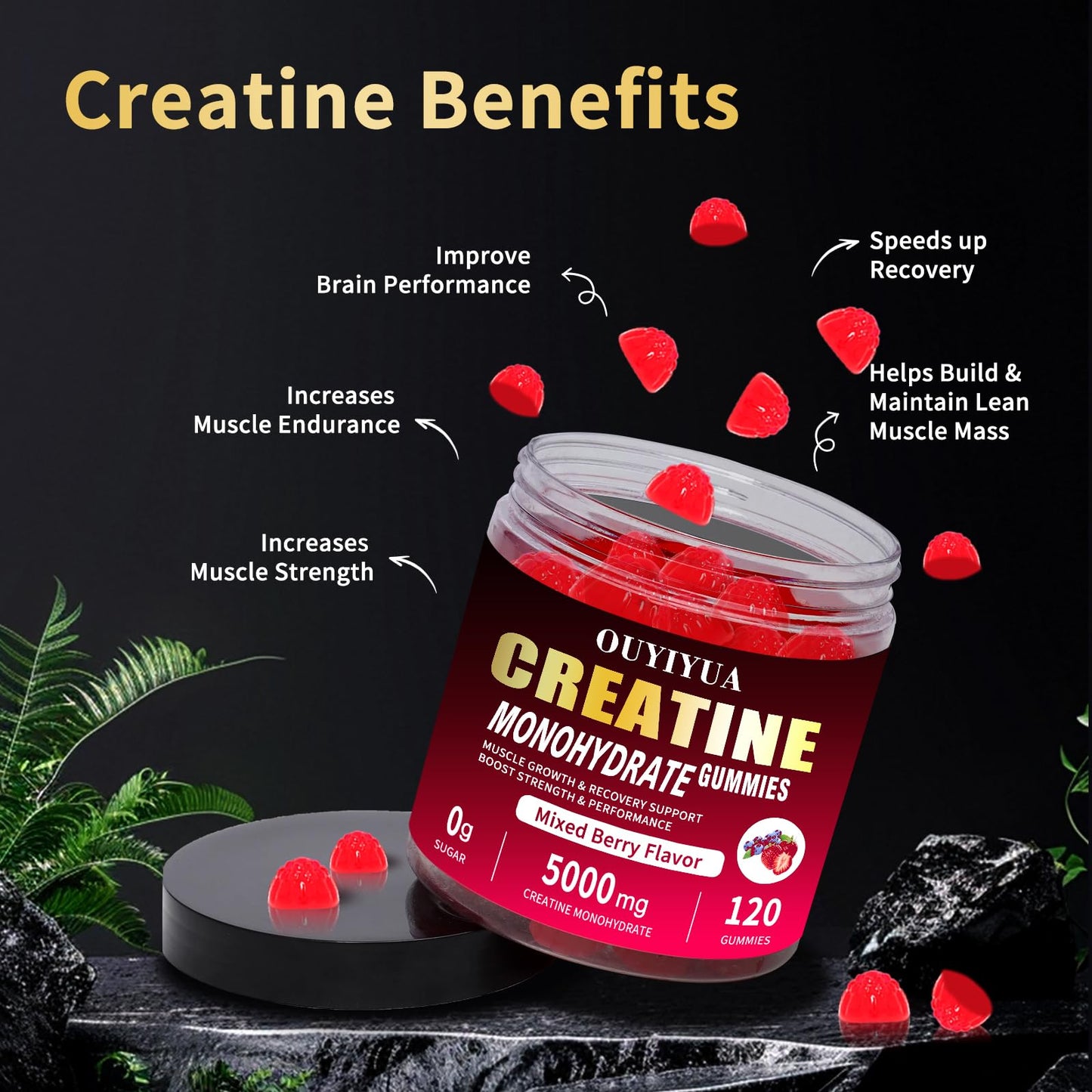 OUYIYUA Creatine Monohydrate Gummies 5000mg, 120 Count