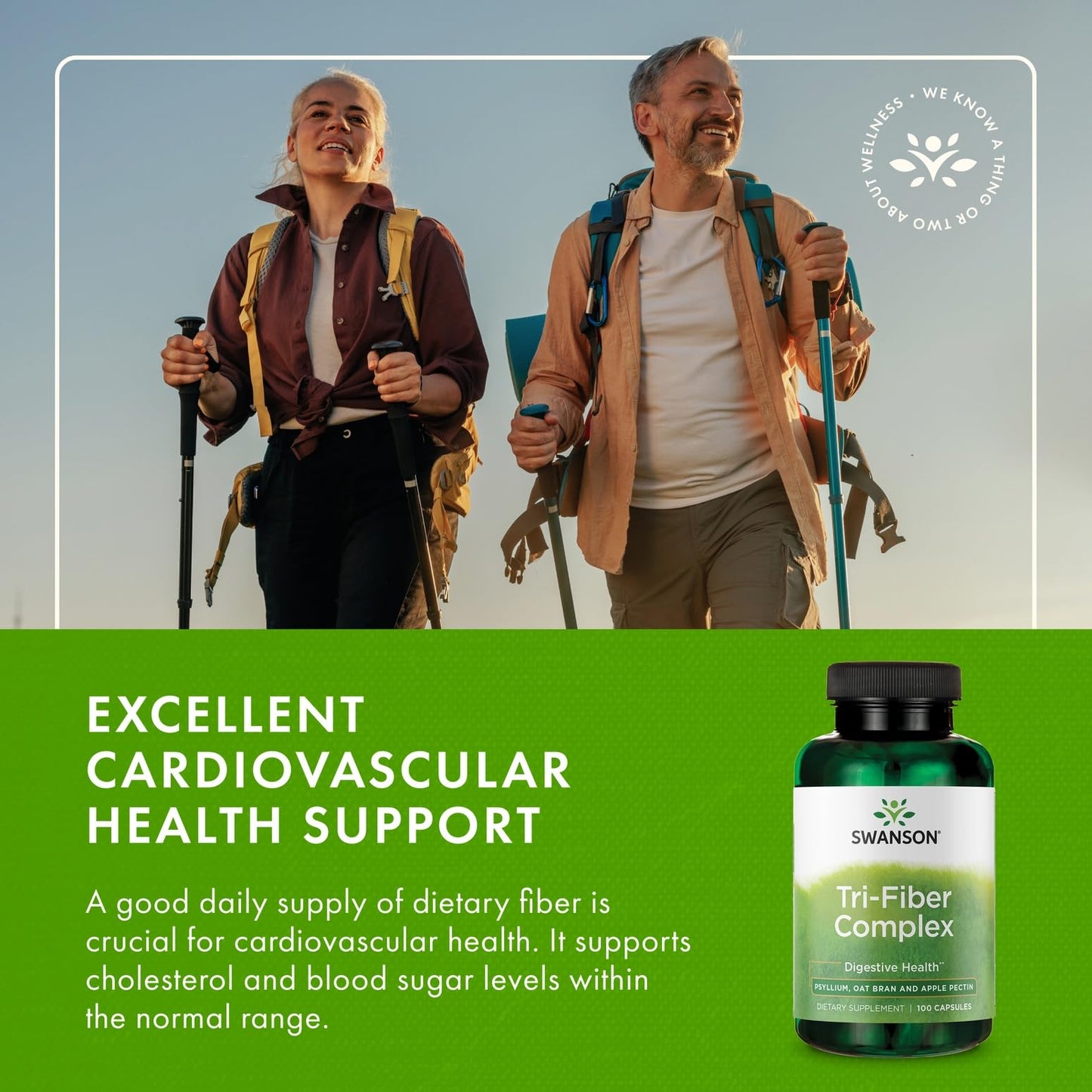 Swanson Tri-Fiber Complex Digestive Health Supplement with Psyllium, Oat Bran & Apple Pectin Capsules, 400 Capsules