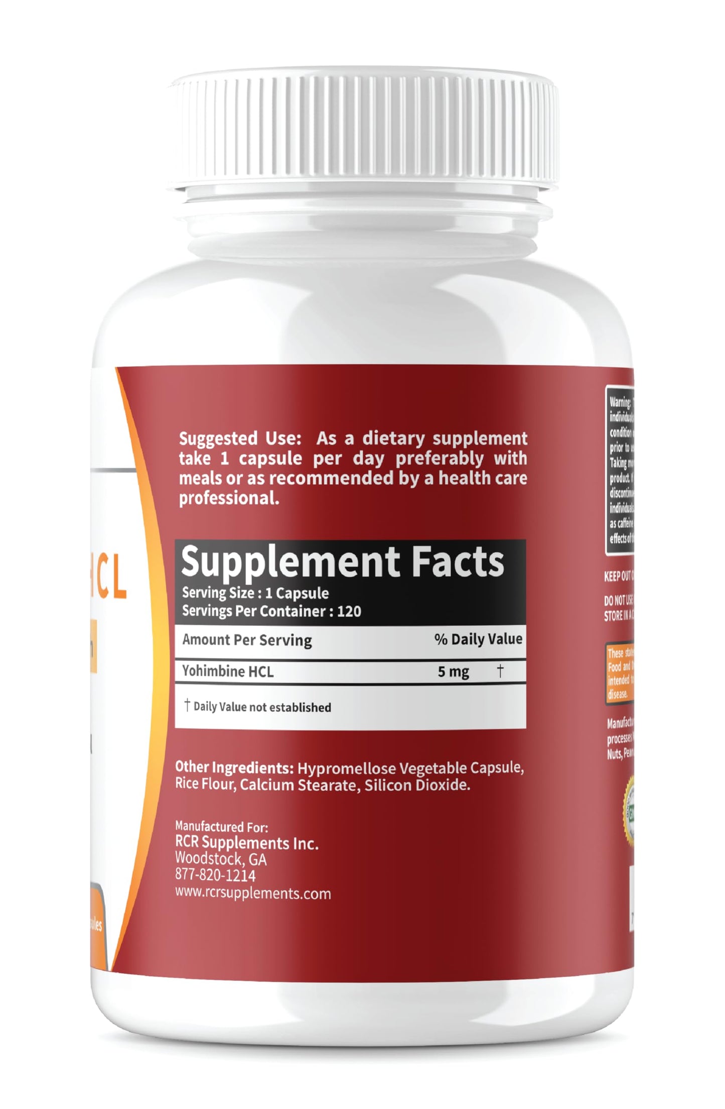 RaeSun Botanics Yohimbine HCL Bark Extract 5mg Capsules, 120 Count
