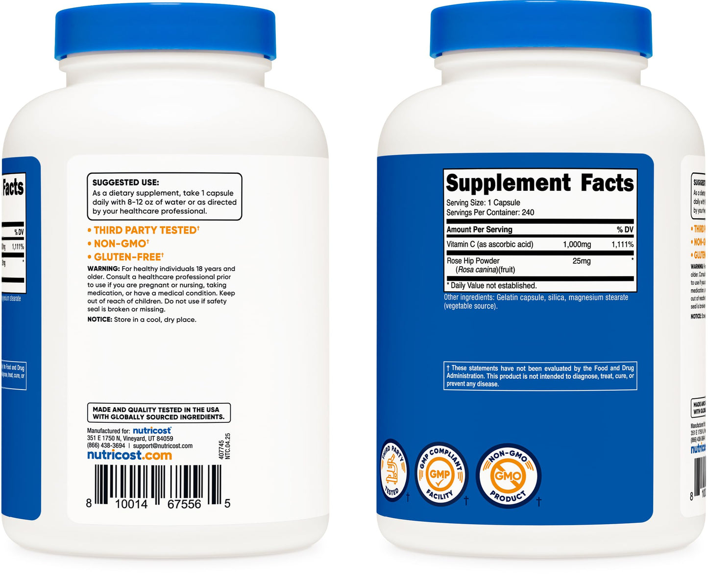 Nutricost Vitamin C with Rose Hips 1025mg 240 Capsules