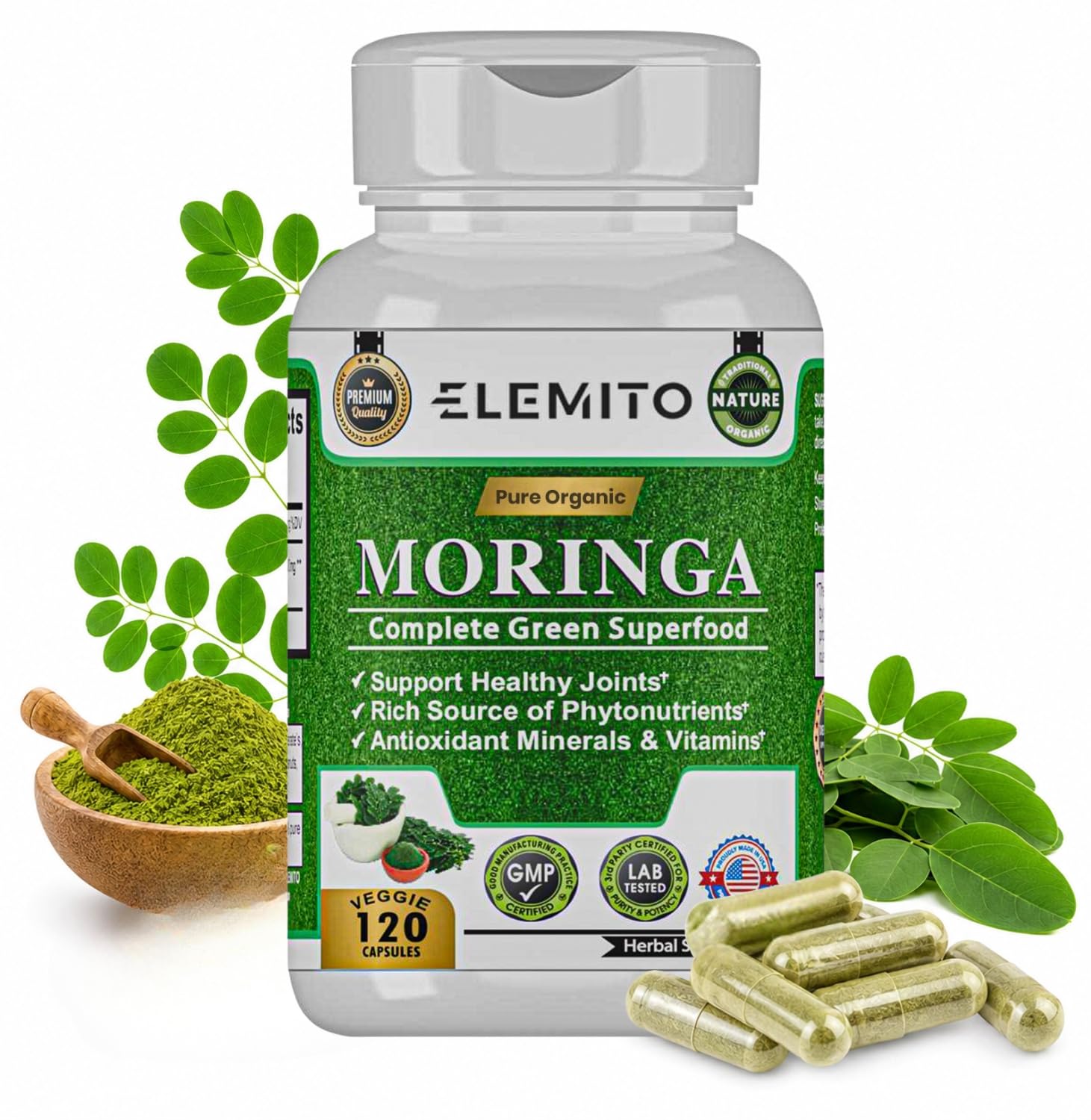 ELEMITO Moringa Oleifera 1000mg Capsules 120 Capsules