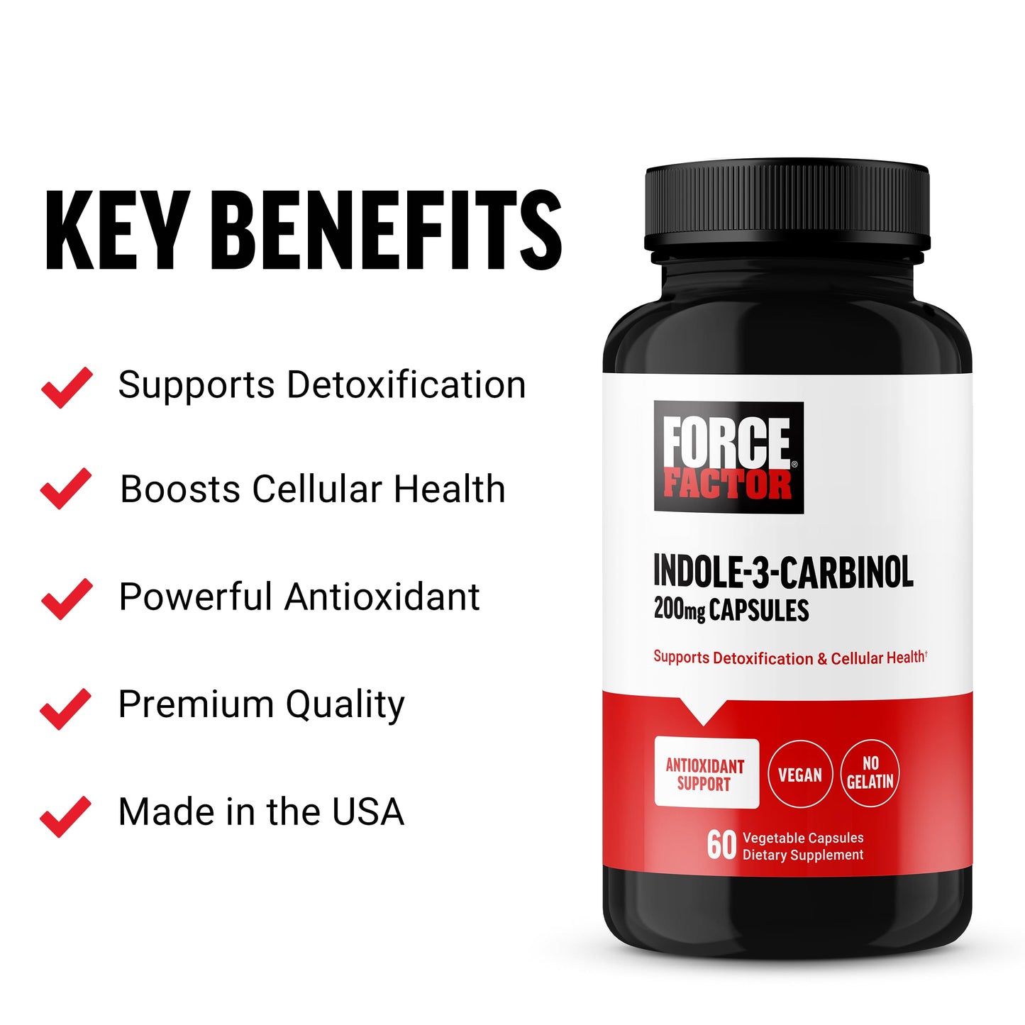 Force Factor Indole-3-Carbinol 200mg Detox and Antioxidant Supplement, 60 Capsules
